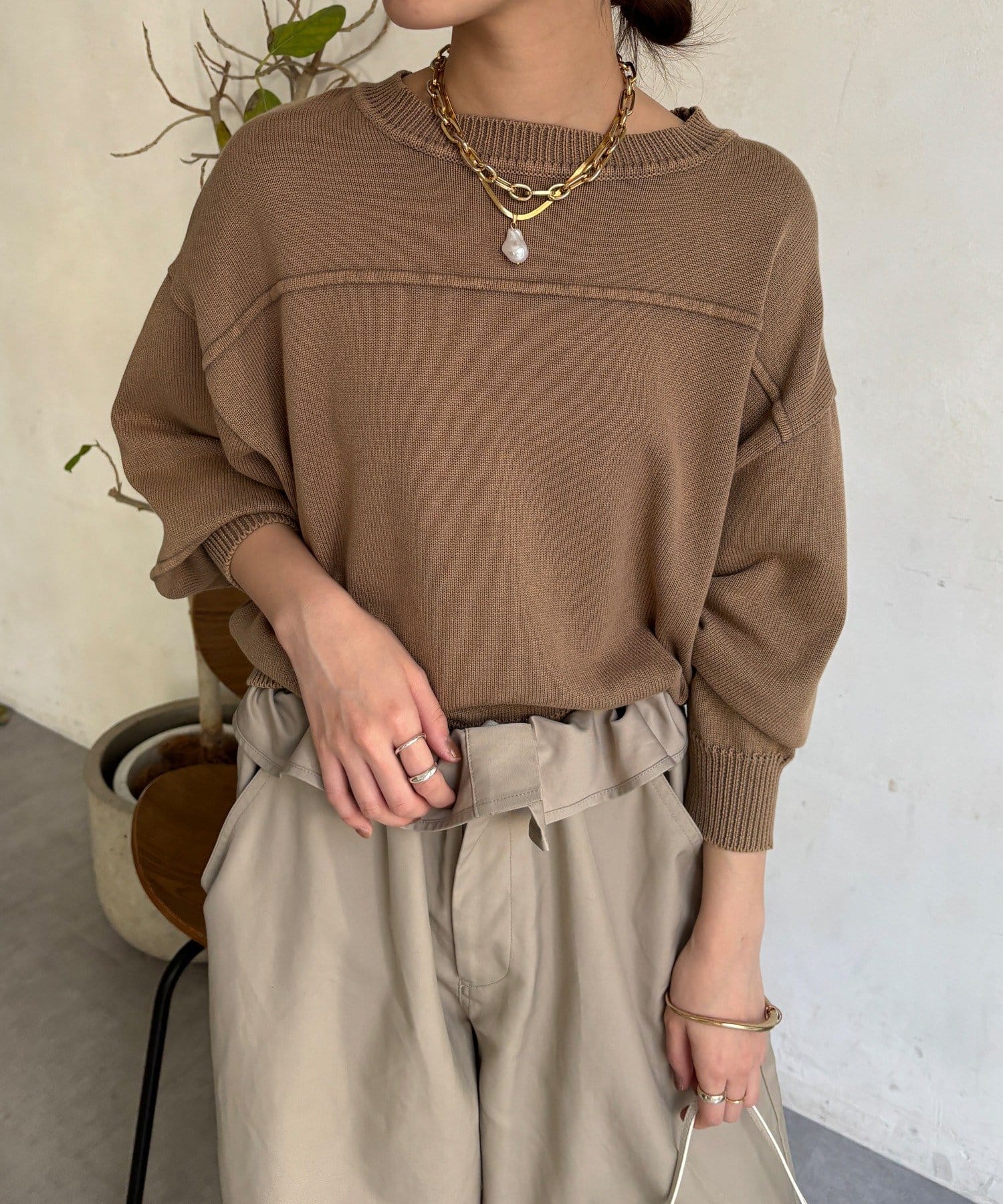 OUTLET(アウトレット) 【DouDou】ピグメント加工スウェットライクニット