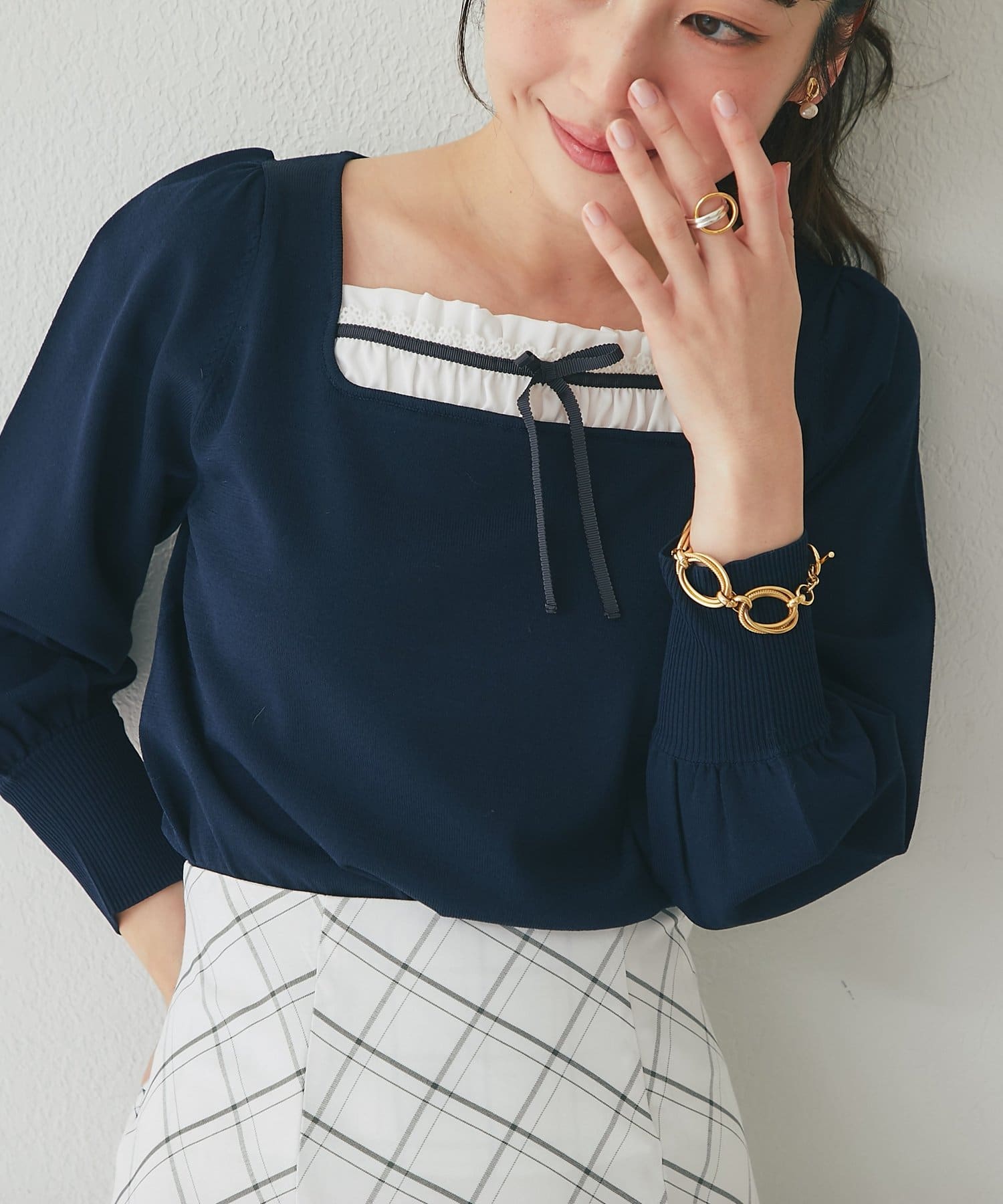 OUTLET(アウトレット) 【La boutique BonBon】クールタッチUV布帛ドッキングニット