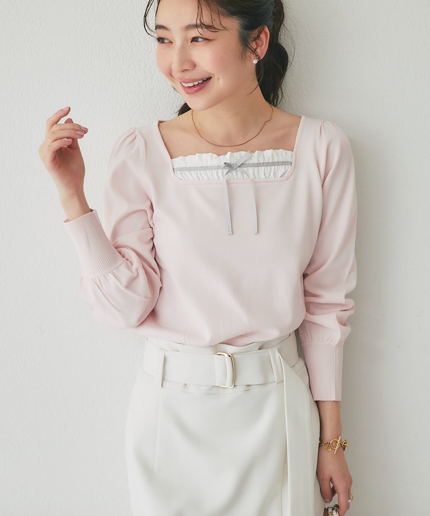 OUTLET(アウトレット) 【La boutique BonBon】クールタッチUV布帛ドッキングニット