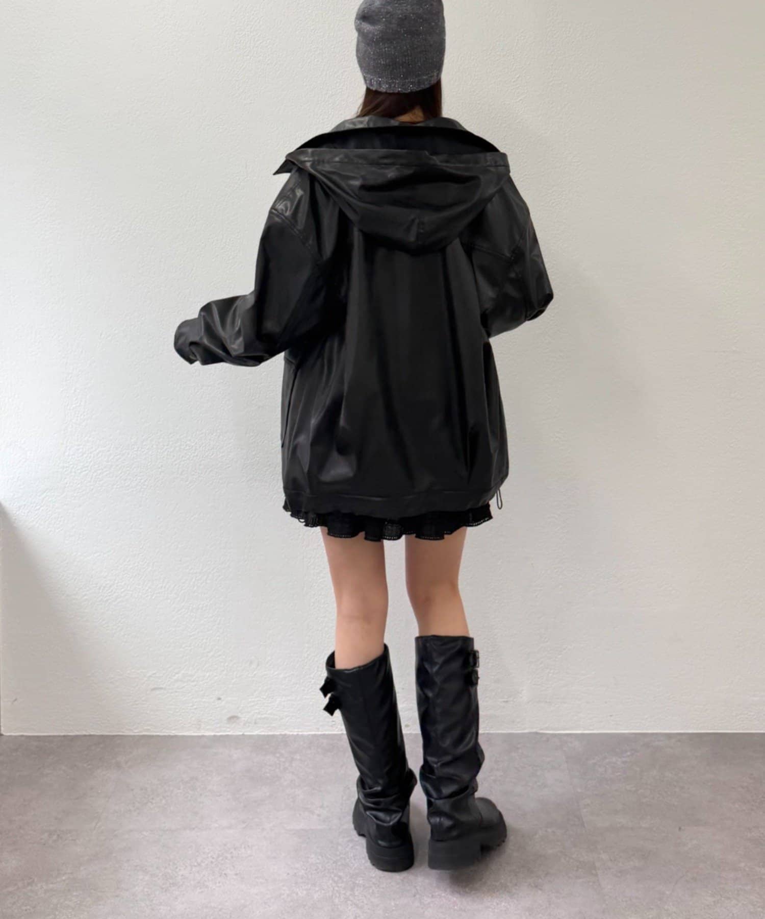 OUTLET(アウトレット) 【w closet】フェイクレザーフーディージャケット