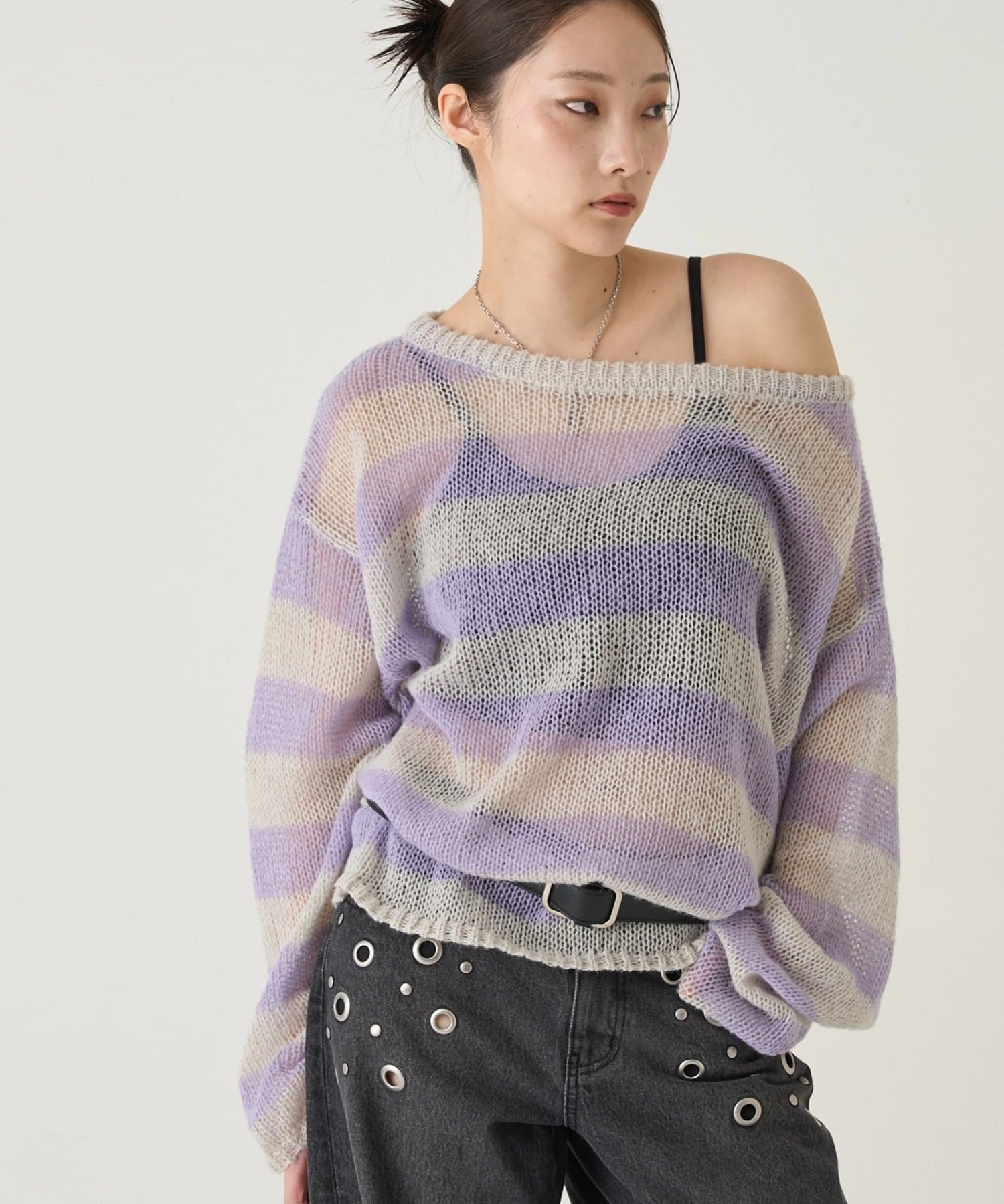 OUTLET(アウトレット) 【WHO'S WHO gallery】ワイドボーダーメッシュニット