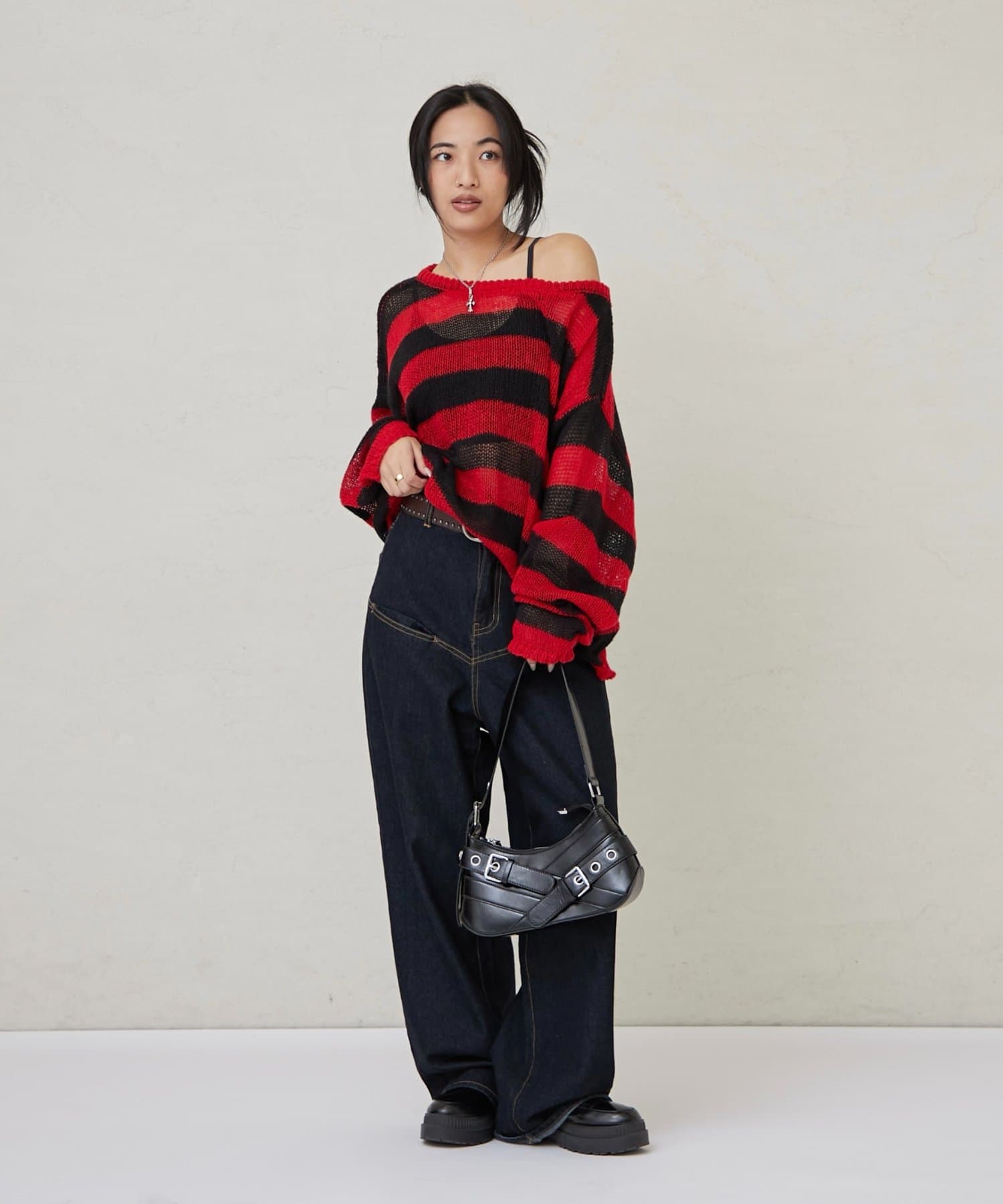 OUTLET(アウトレット) 【WHO'S WHO gallery】ワイドボーダーメッシュニット