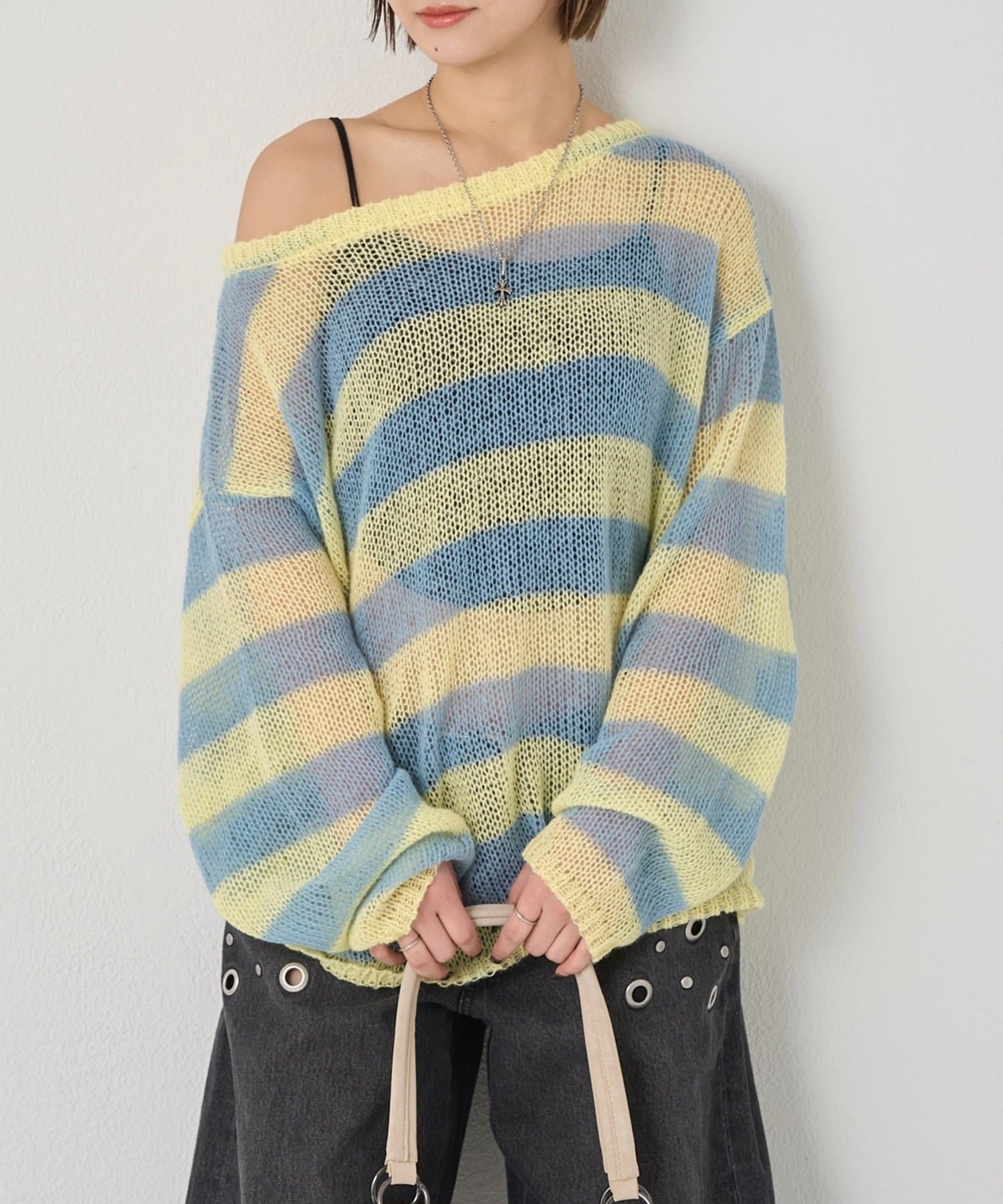 OUTLET(アウトレット) 【WHO'S WHO gallery】ワイドボーダーメッシュニット