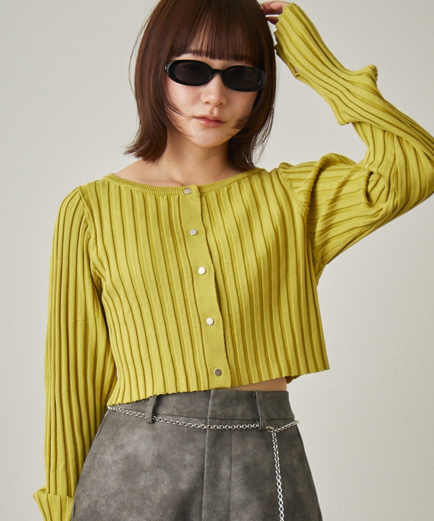 OUTLET(アウトレット) 【mline】ロゴプレート リブカーディガン