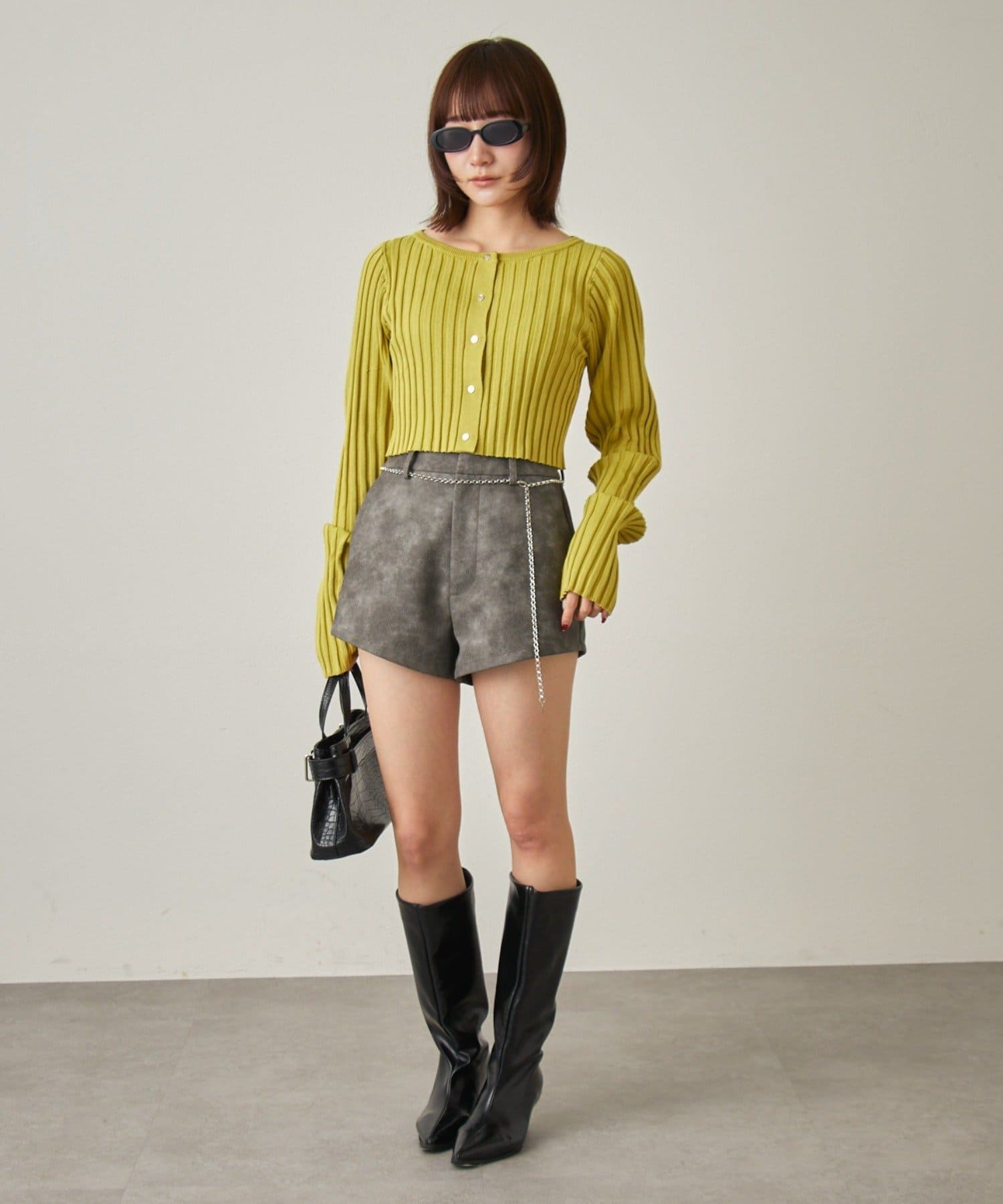 OUTLET(アウトレット) 【mline】ロゴプレート リブカーディガン