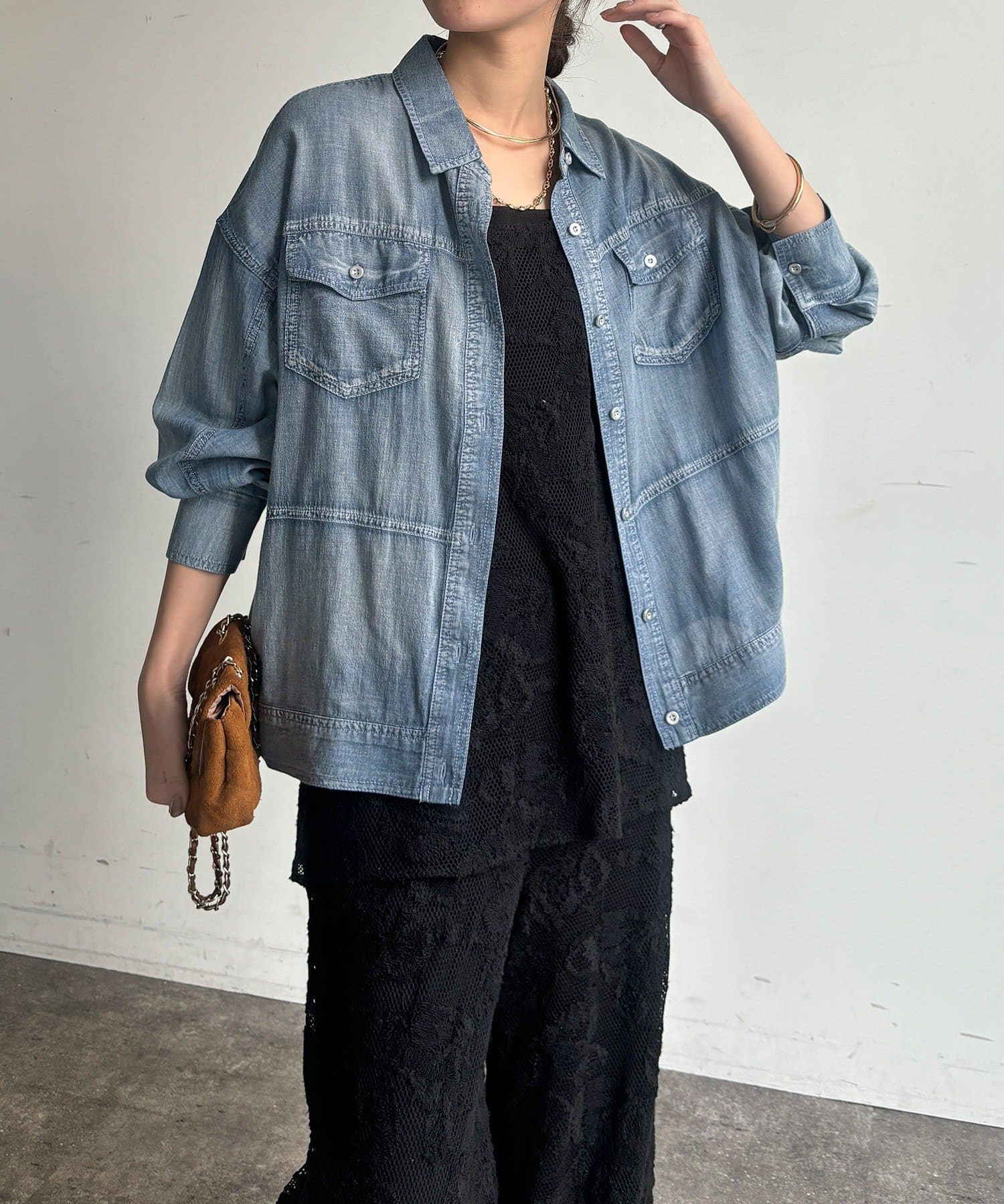 DOUDOU(ドゥドゥ) 【WEB限定】シアーデニムブルゾンシャツ