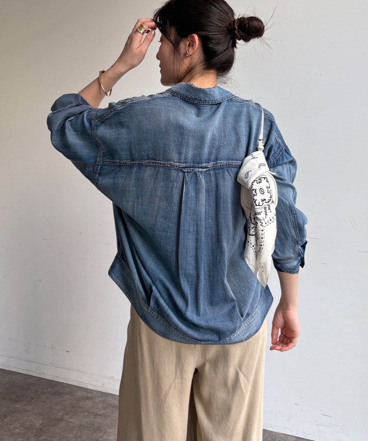 DOUDOU(ドゥドゥ) 【WEB限定】シアーデニムブルゾンシャツ