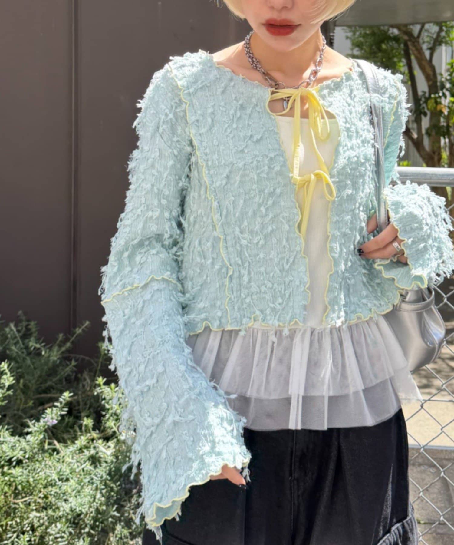 w closet(ダブルクローゼット) フリンジ前リボンボレロ