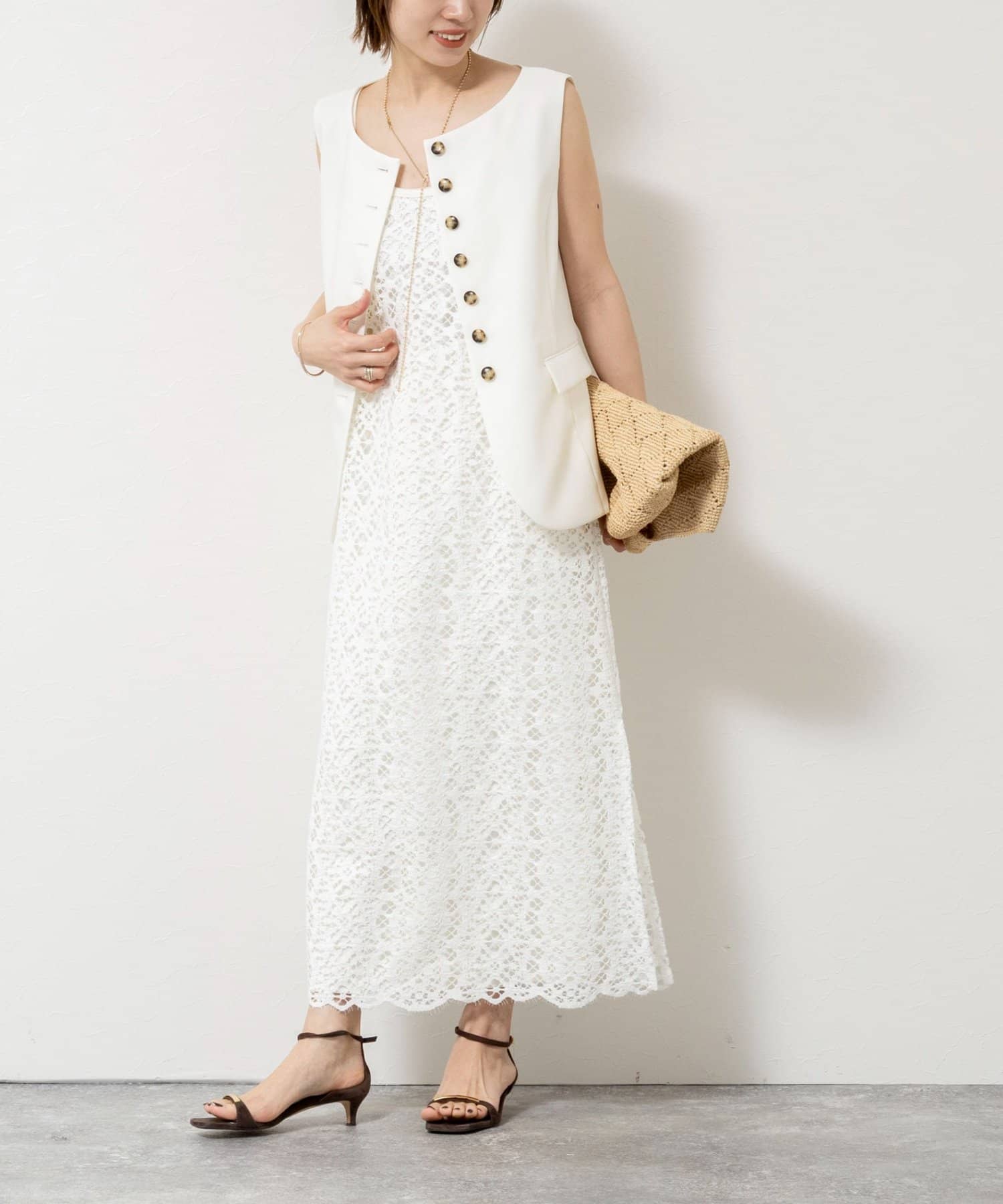 NOLLEY'S(ノーリーズ) ウォッシャブルクロッシェレースキャミワンピース