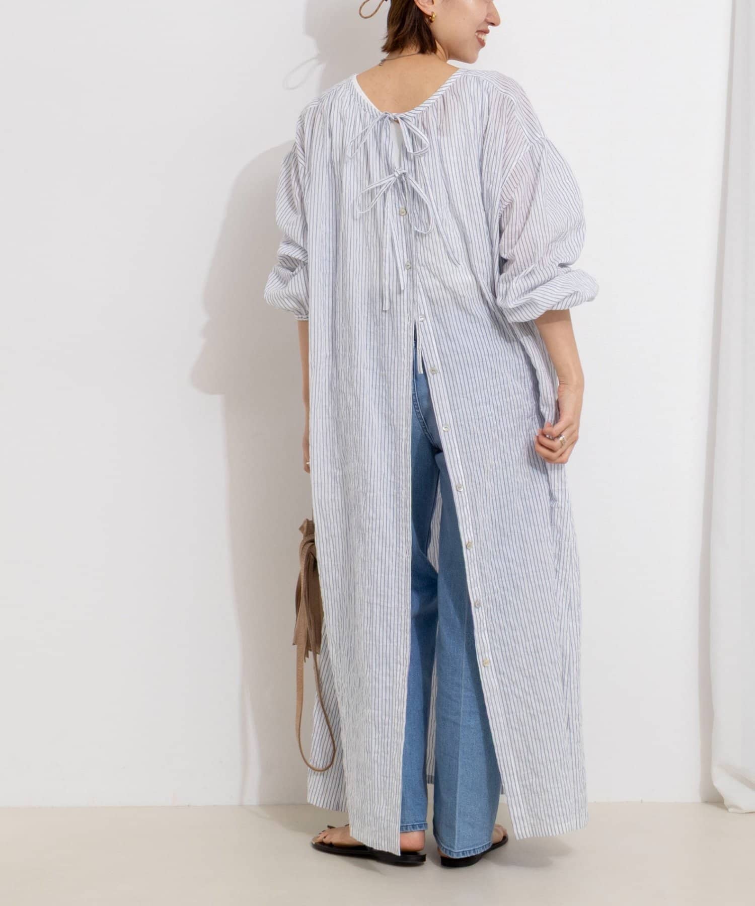 NOLLEY'S(ノーリーズ) ウォッシャブルシャーリングストライプ2WAYギャザーワンピース