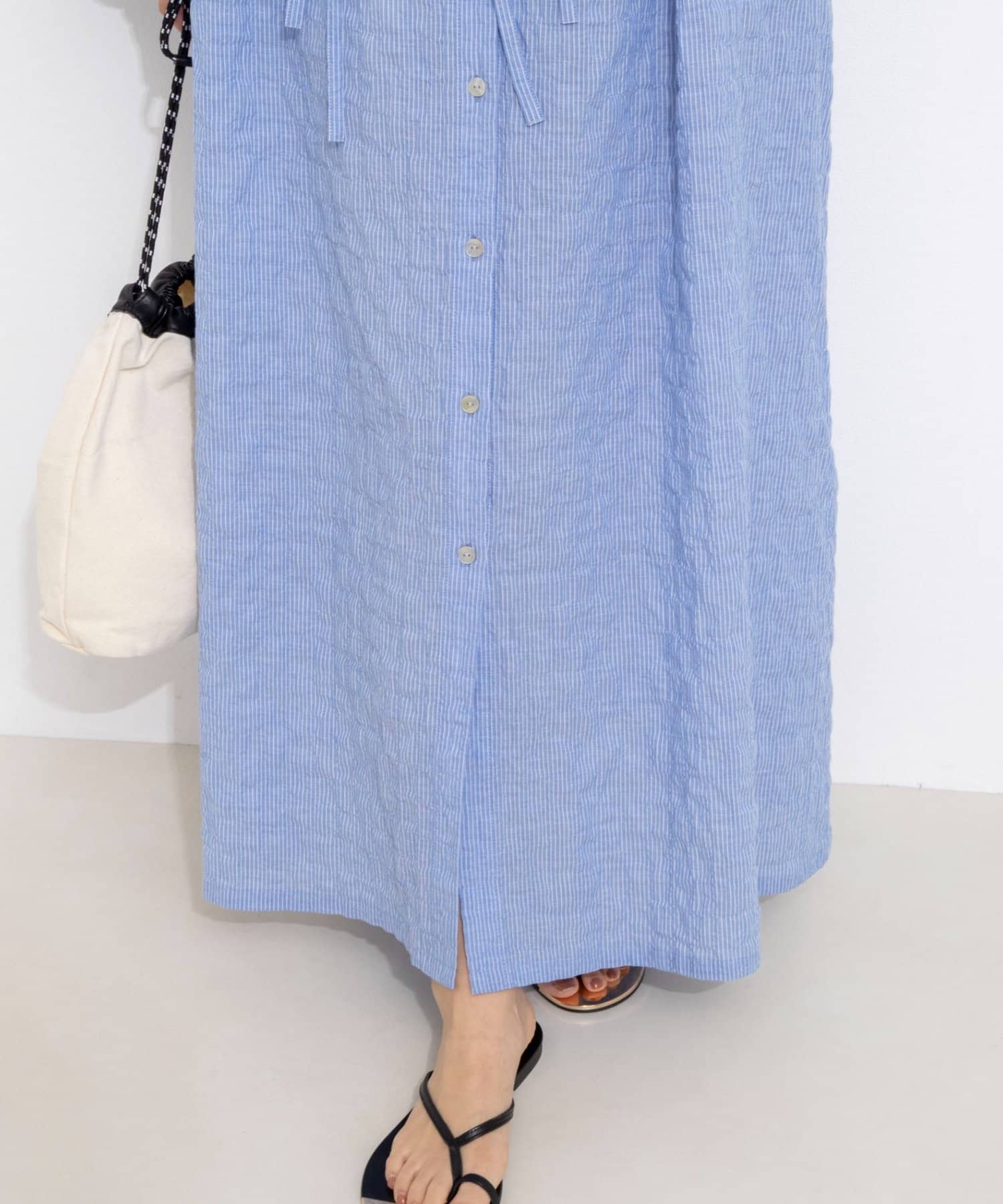 NOLLEY'S(ノーリーズ) ウォッシャブルシャーリングストライプ2WAYギャザーワンピース