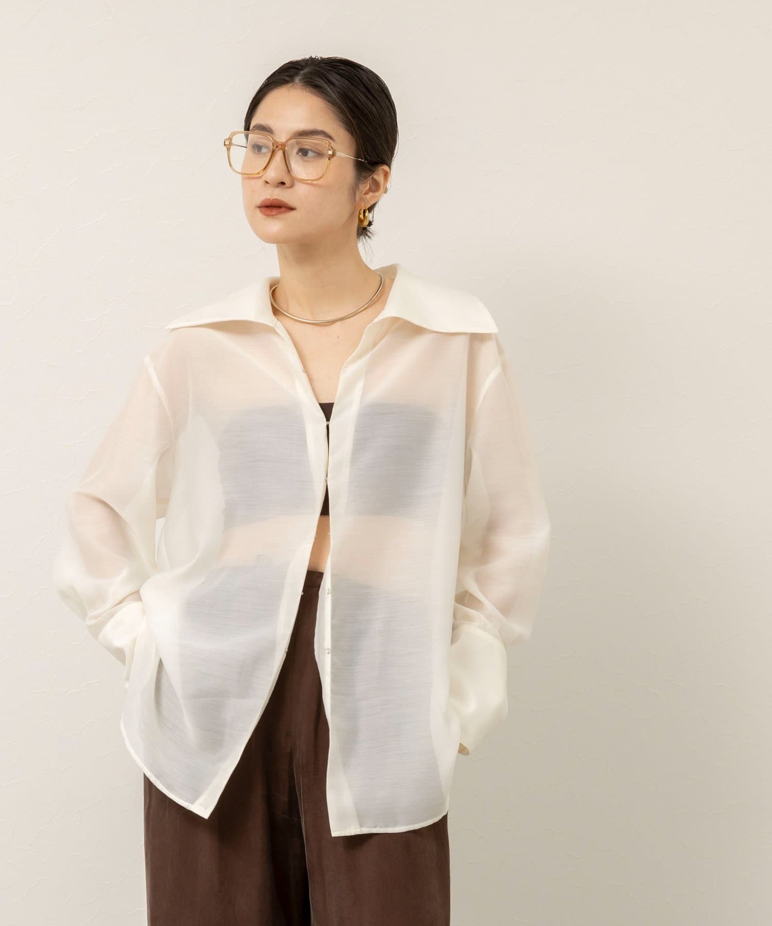 NOLLEY'S(ノーリーズ) 【MAQWEL/マクウェル】ウォッシャブルオープンカラーシアーブラウス