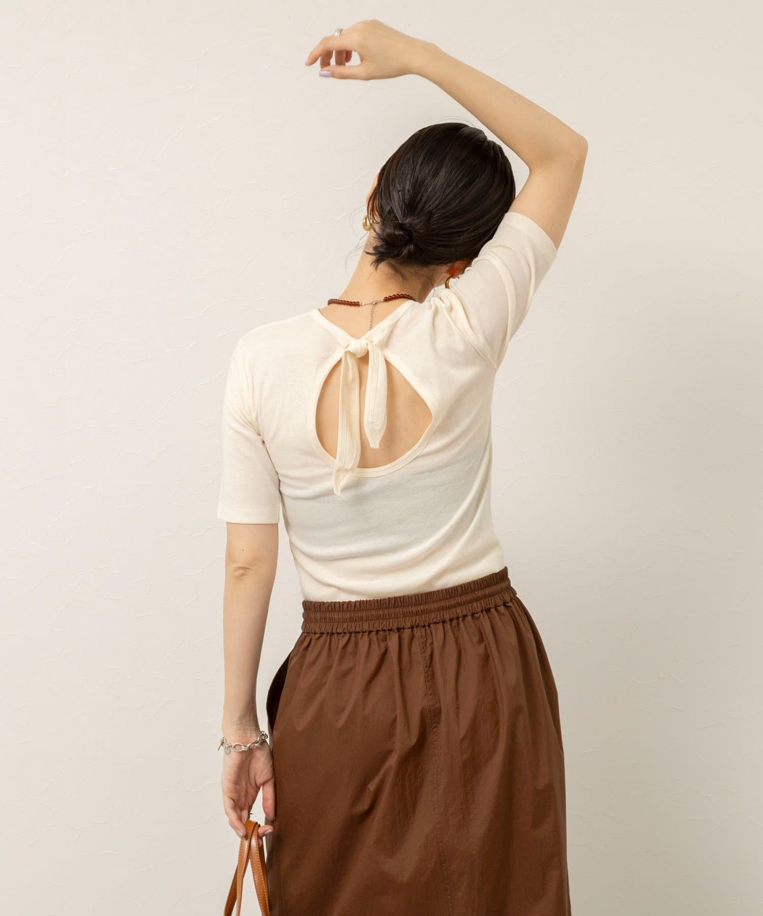 NOLLEY'S(ノーリーズ) 【MAQWEL/マクウェル】ウォッシャブルバックリボン五分袖プルオーバー