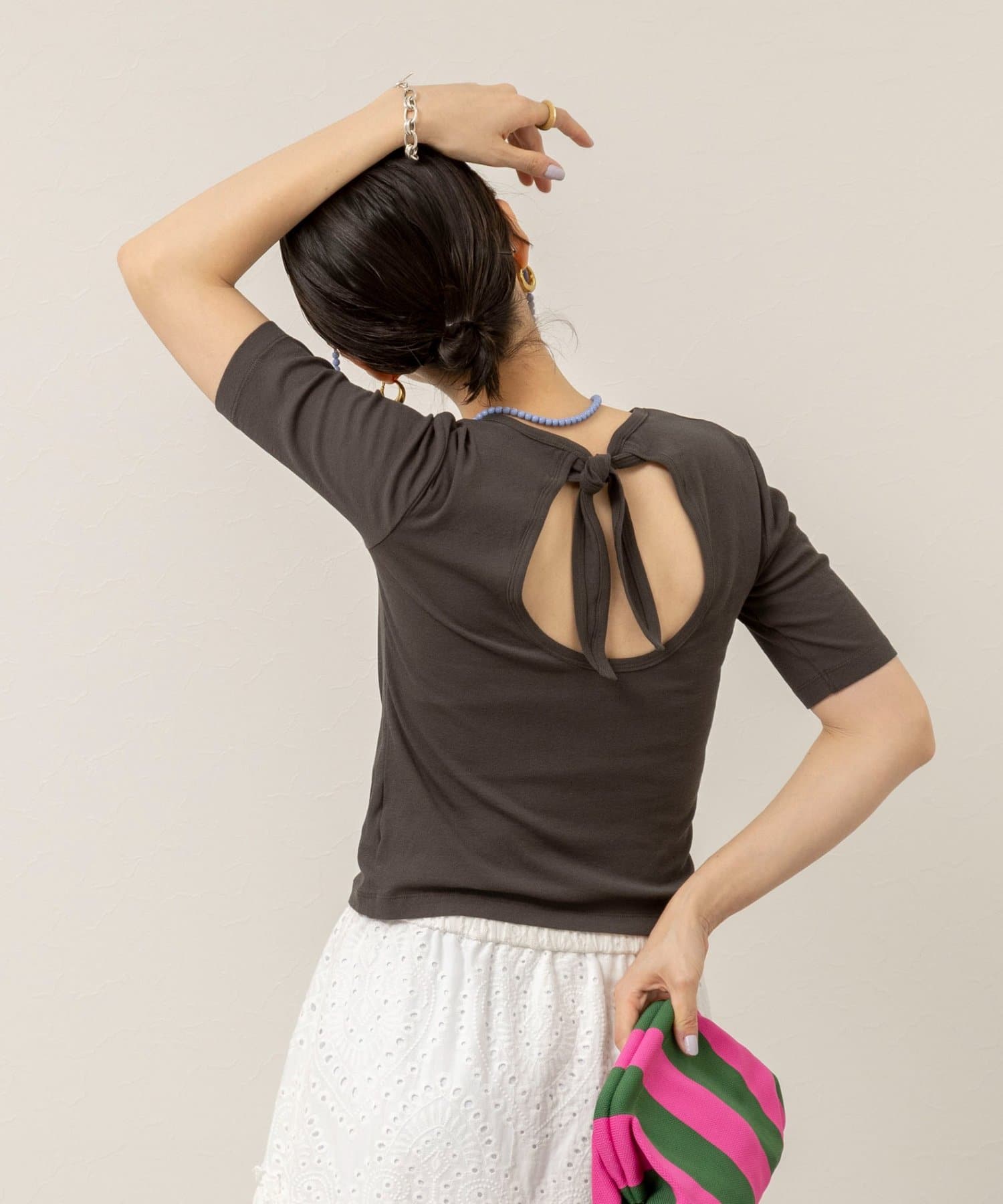 NOLLEY'S(ノーリーズ) 【MAQWEL/マクウェル】ウォッシャブルバックリボン五分袖プルオーバー