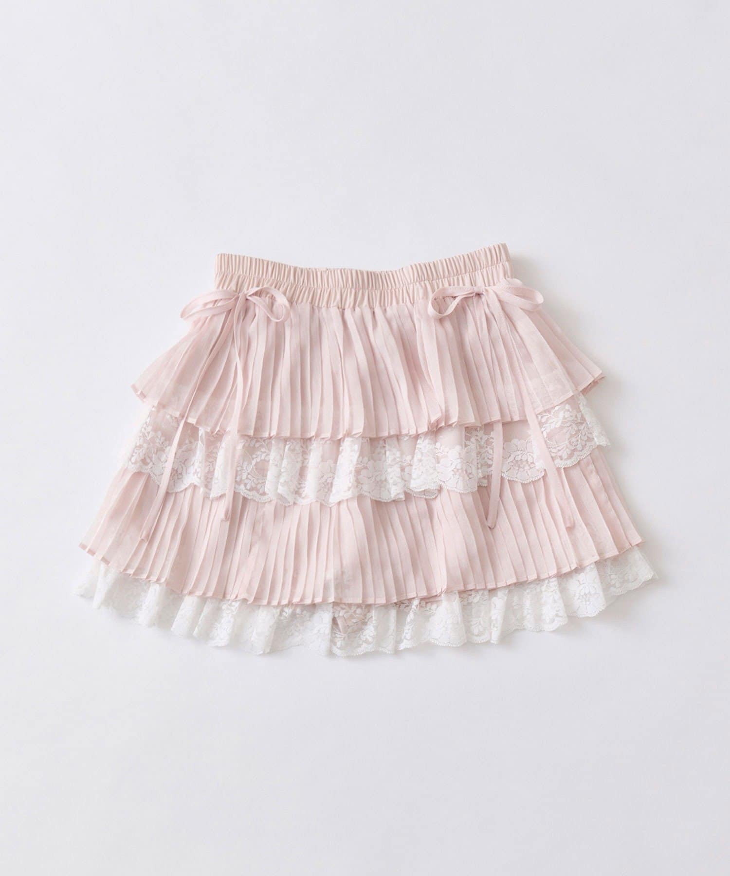 OLIVE des OLIVE(オリーブ デ オリーブ) プリーツレースティアードミニスカート