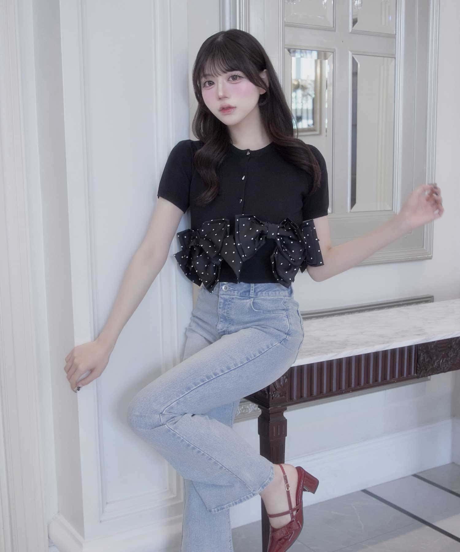 Belle Charme(ベルシャルム) Many Ribbon Cardigan