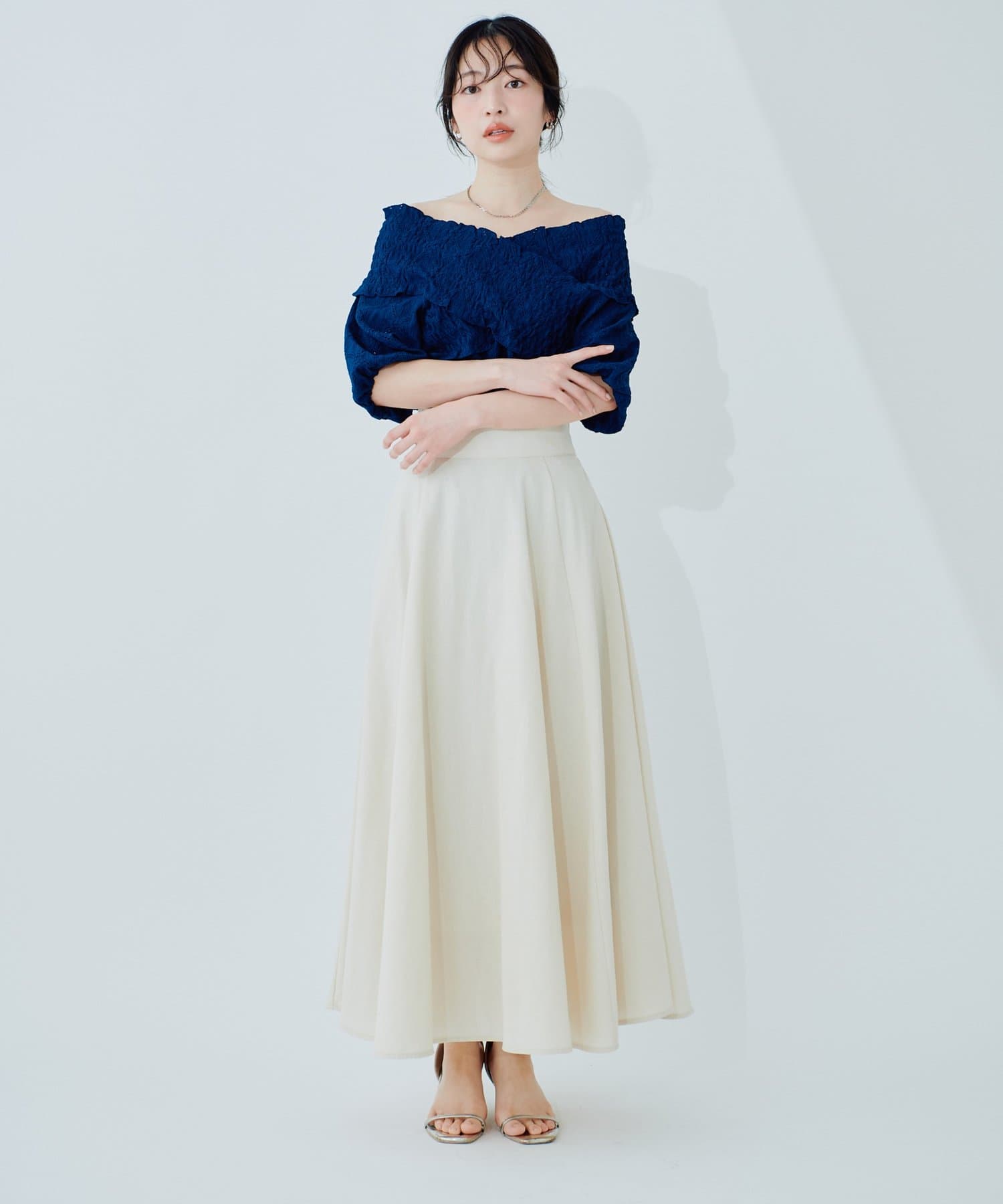 natural couture(ナチュラルクチュール) 綿麻ハイウエストサーキュラースカート