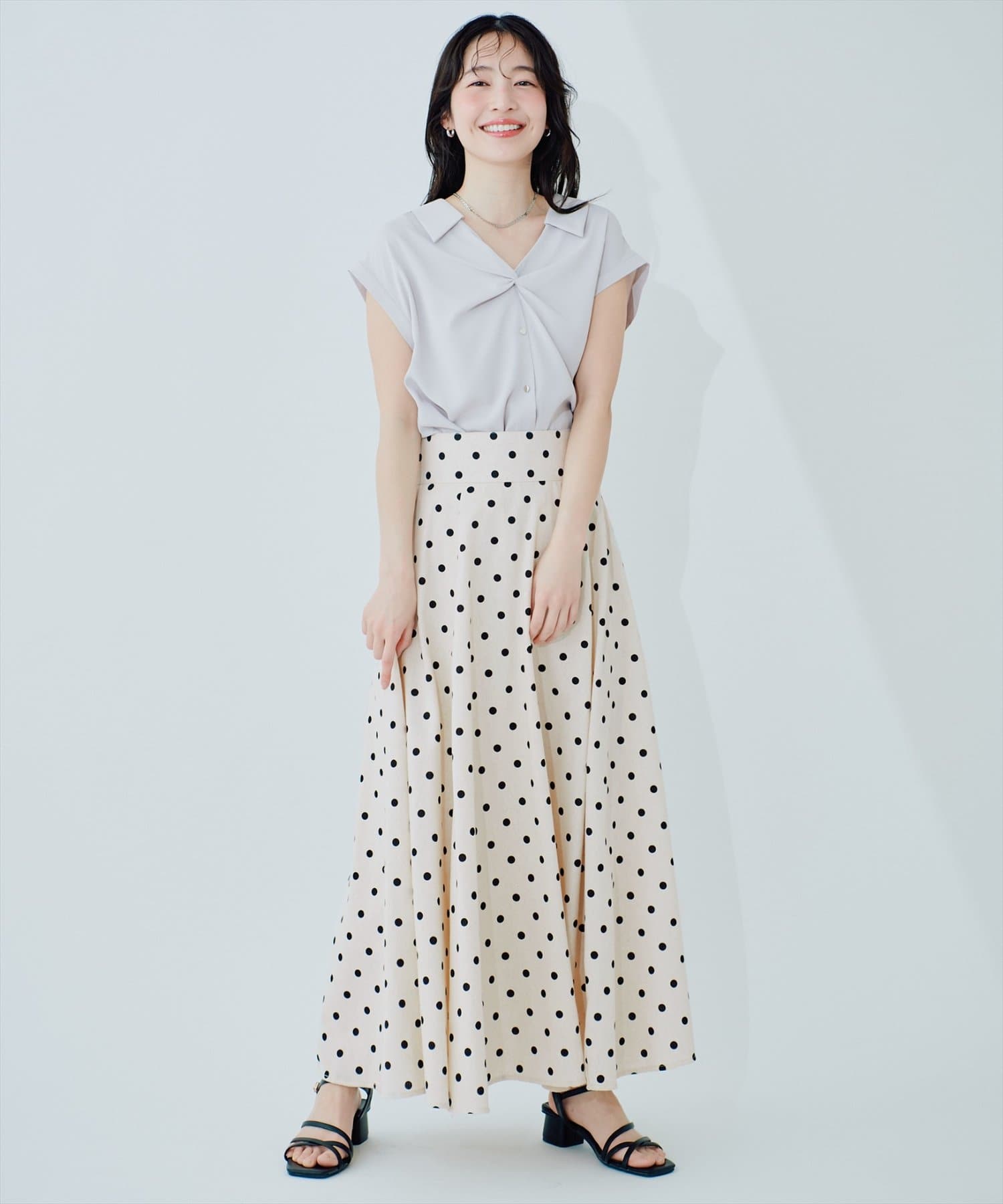 natural couture(ナチュラルクチュール) 綿麻ハイウエストサーキュラースカート