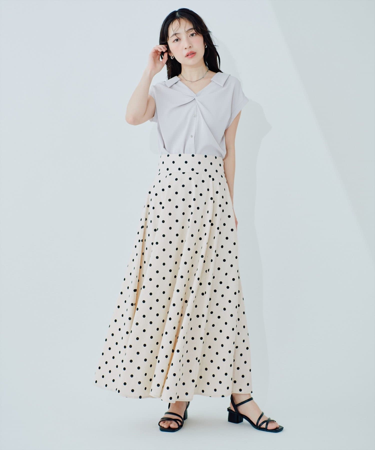 natural couture(ナチュラルクチュール) 綿麻ハイウエストサーキュラースカート