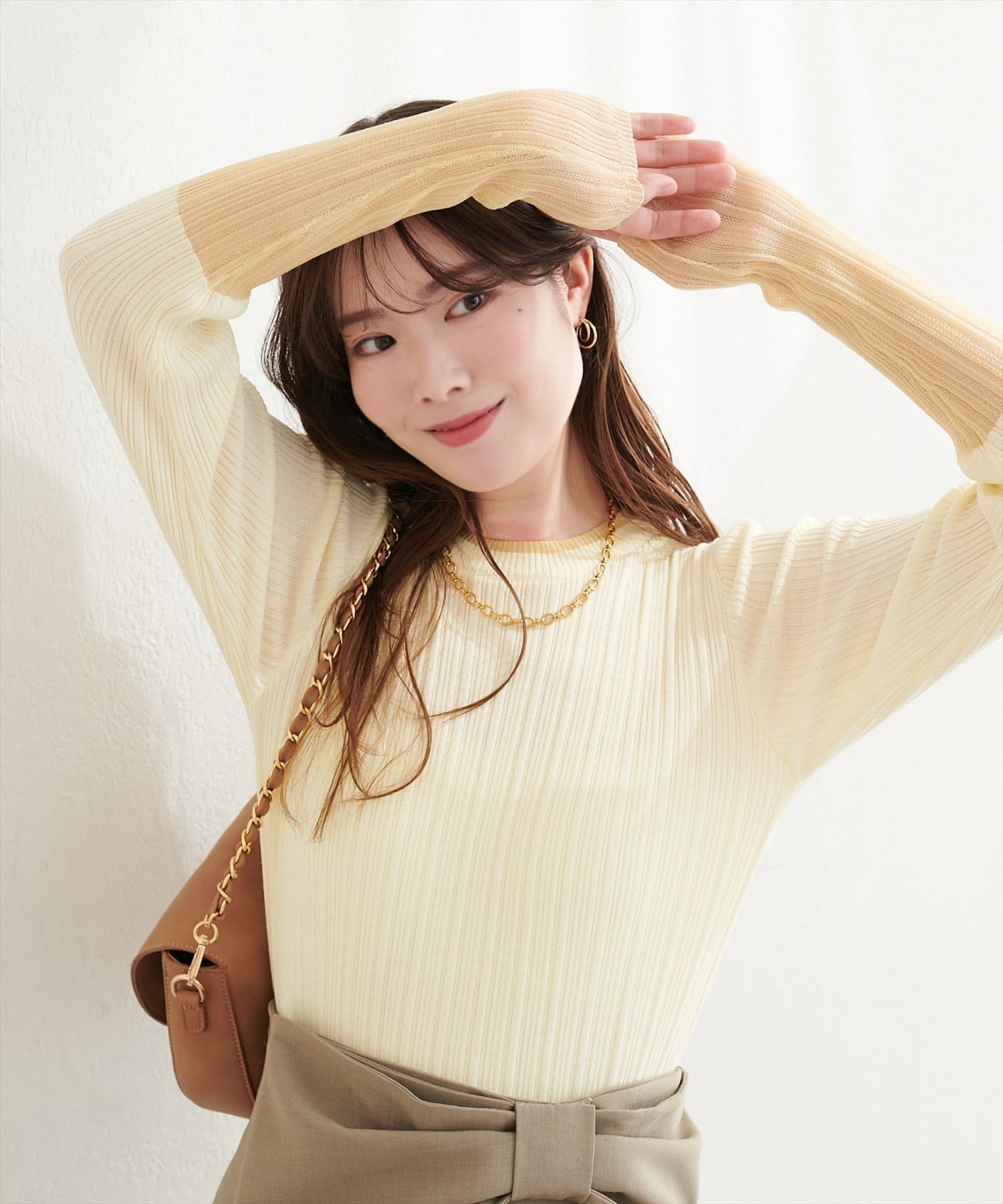 natural couture(ナチュラルクチュール) リネンタッチランダムリブプルオーバー