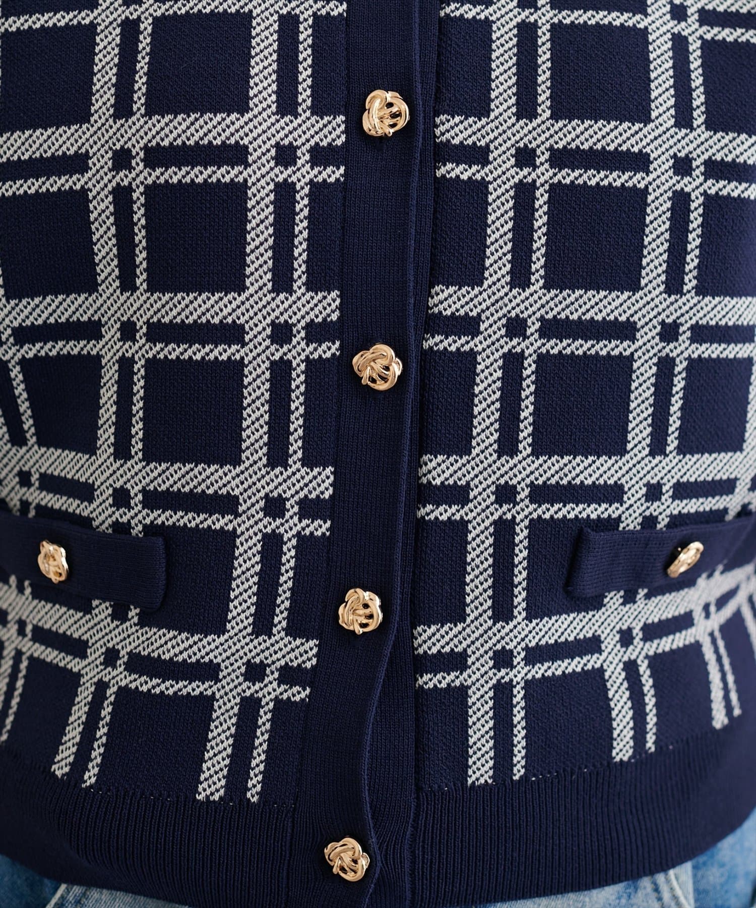 natural couture(ナチュラルクチュール) 麻タッチチェック柄ニット