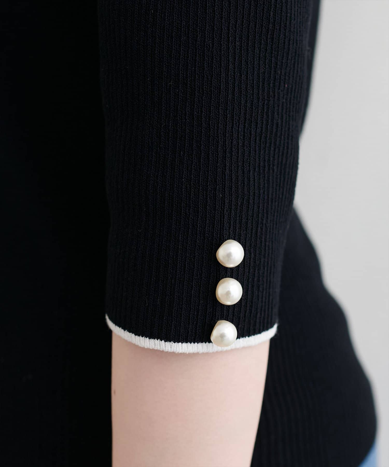 natural couture(ナチュラルクチュール) 配色衿付き6分袖リブニット