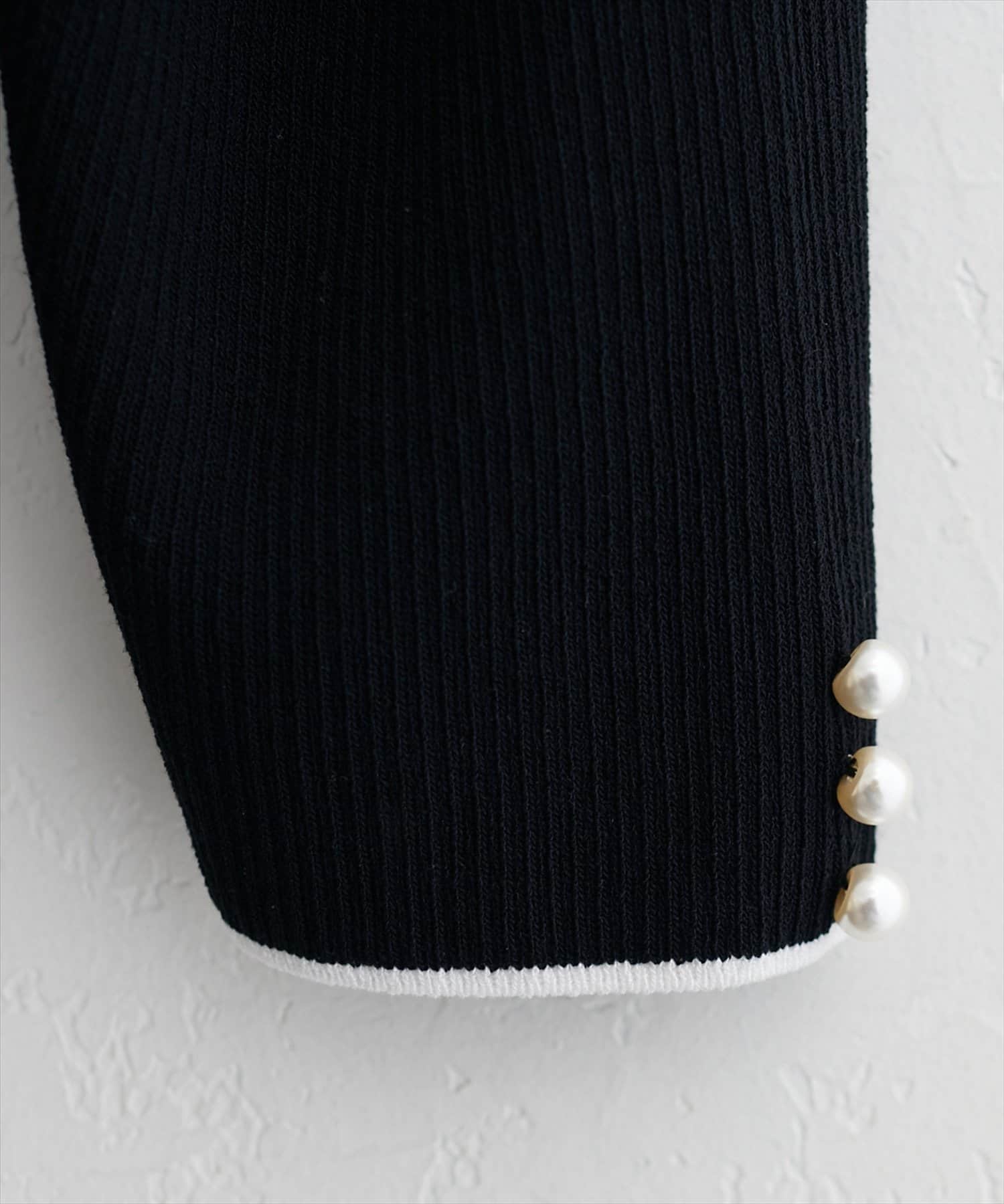 natural couture(ナチュラルクチュール) 配色衿付き6分袖リブニット