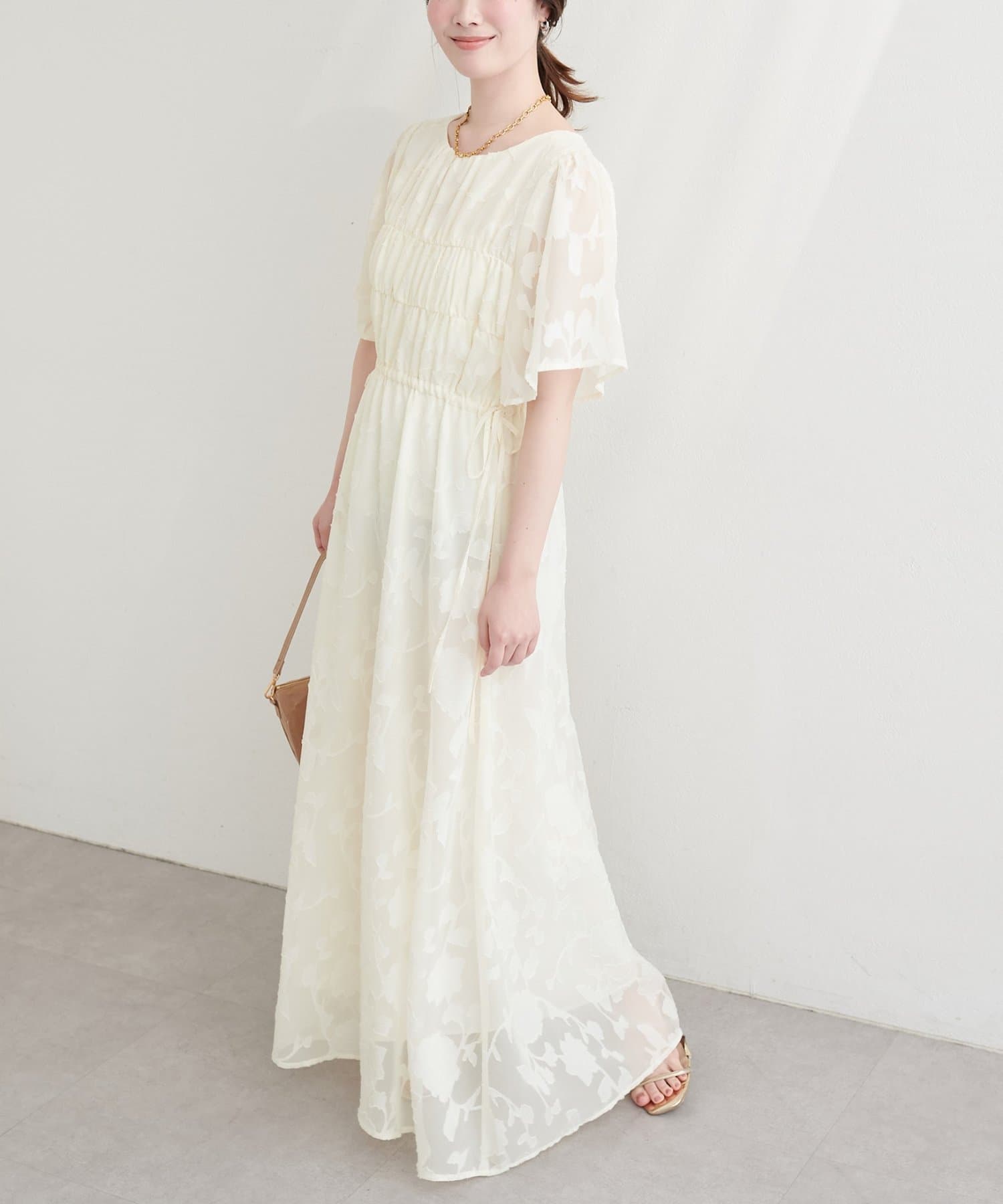 natural couture(ナチュラルクチュール) ジャガードウエストリボンワンピース