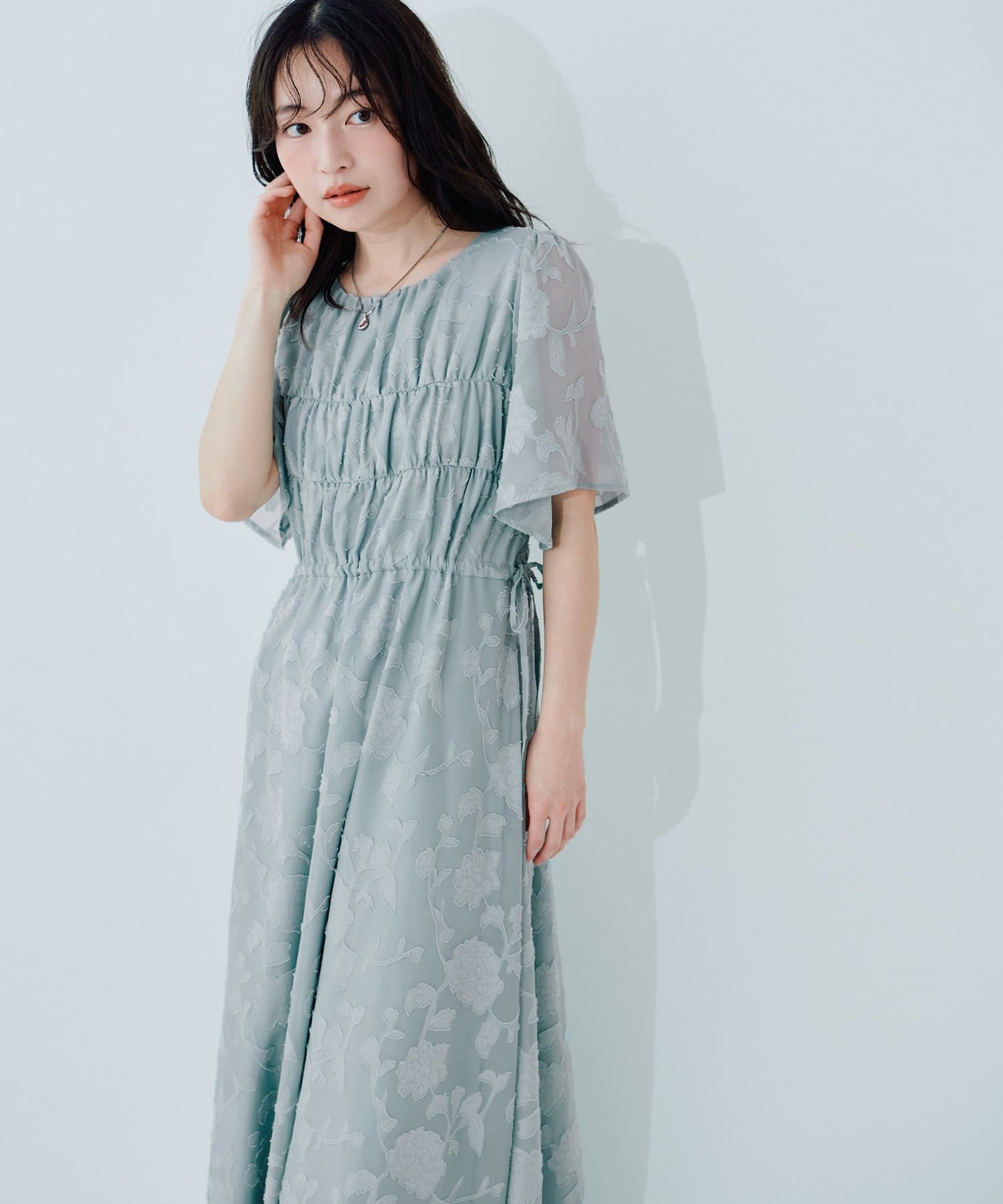 natural couture(ナチュラルクチュール) ジャガードウエストリボンワンピース