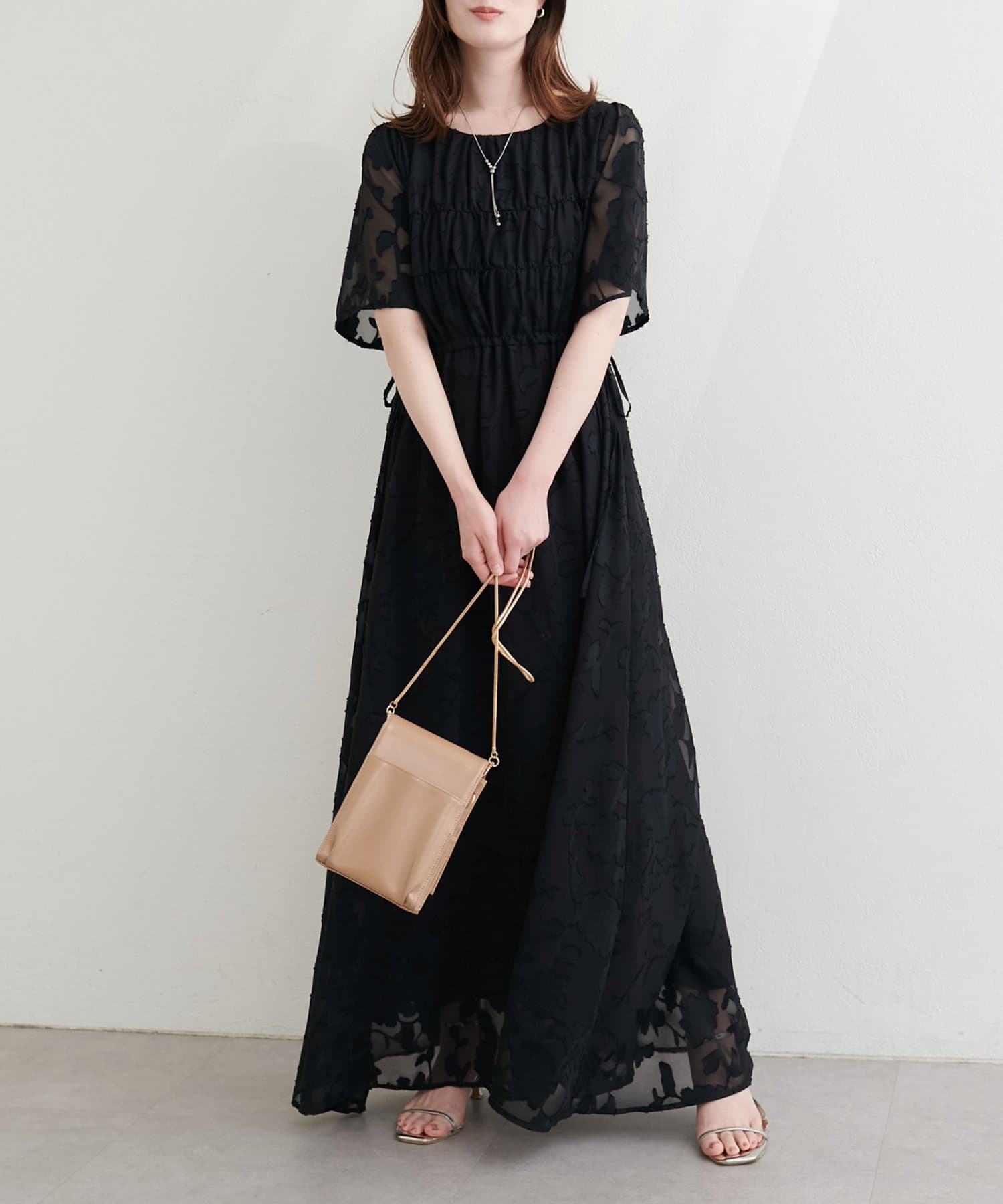 natural couture(ナチュラルクチュール) ジャガードウエストリボンワンピース