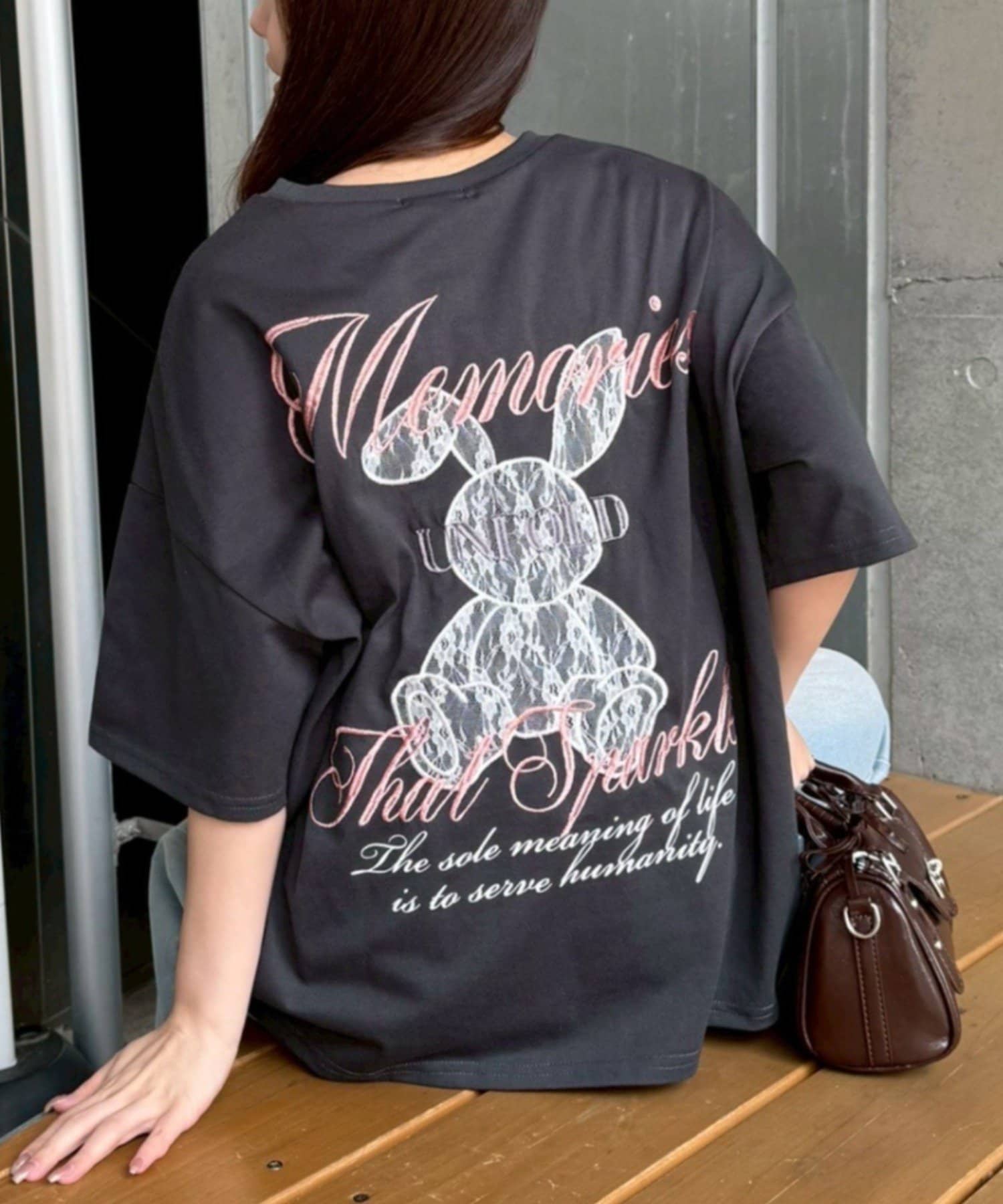 NICE CLAUP / OLIVE des OLIVE OUTLET(ナイスクラップ  / オリーブ デ オリーブ アウトレット) 【continuer】レースウサギBIGTシャツ