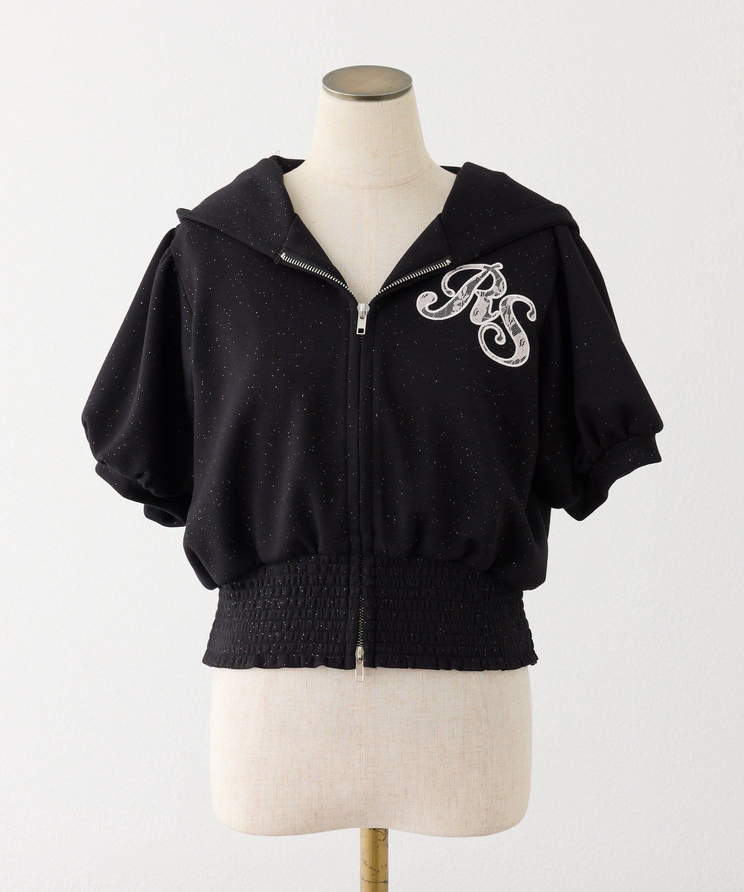 one after another NICE CLAUP(ワンアフターアナザー ナイスクラップ) 【セットアップ可能】レースロゴ刺繡半袖ラメパーカー