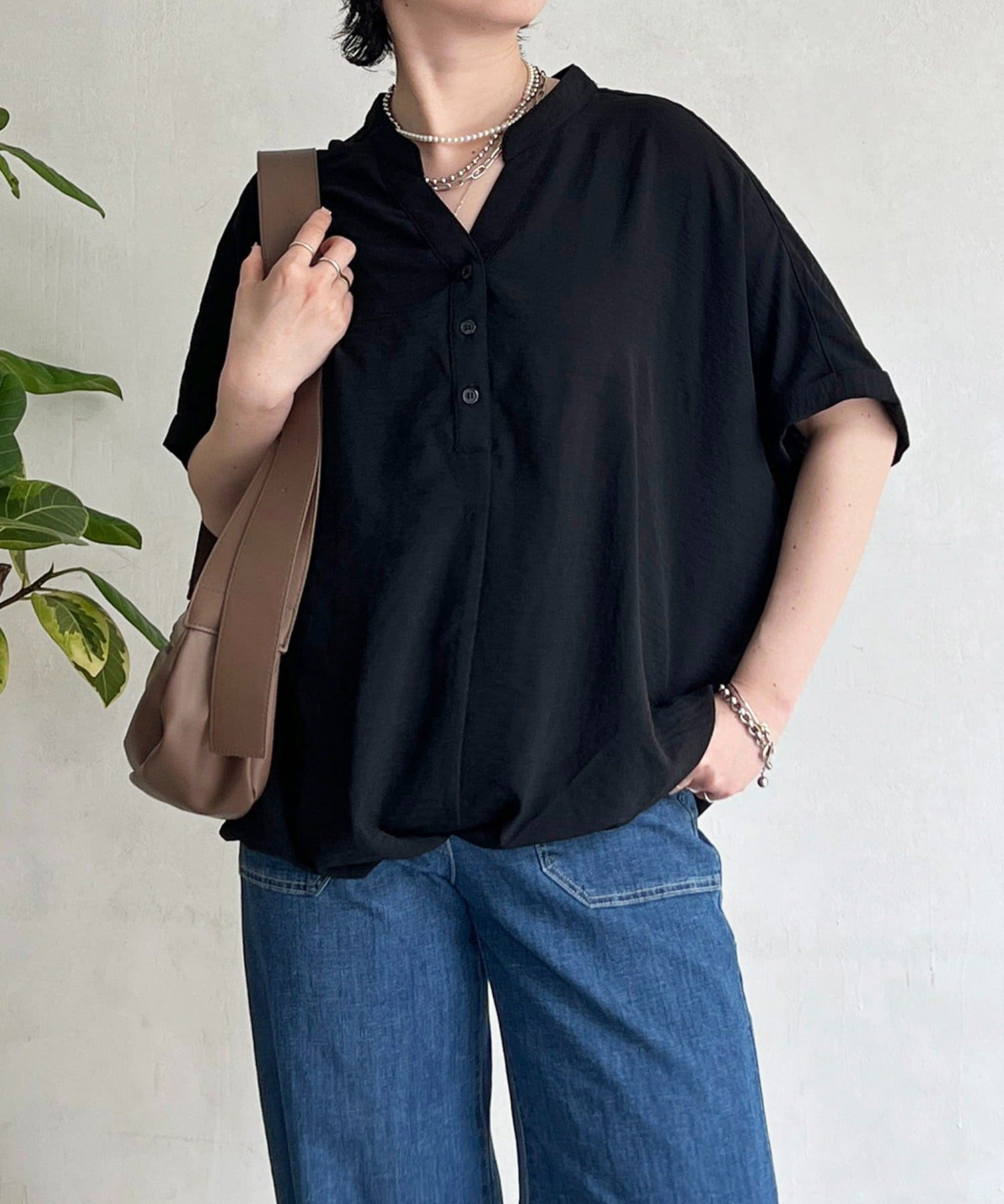 un dix cors(アンディコール) ヘンリーネック裾タックブラウス