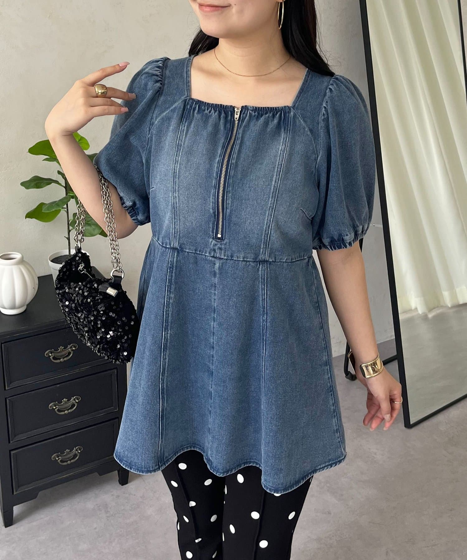 prose verse(プロズヴェール) フロントジップデニムペプラムブラウス