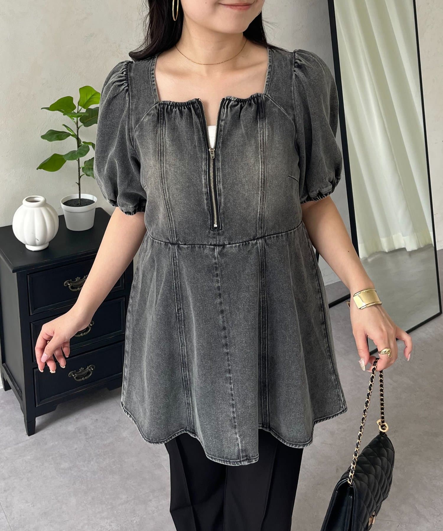 prose verse(プロズヴェール) フロントジップデニムペプラムブラウス