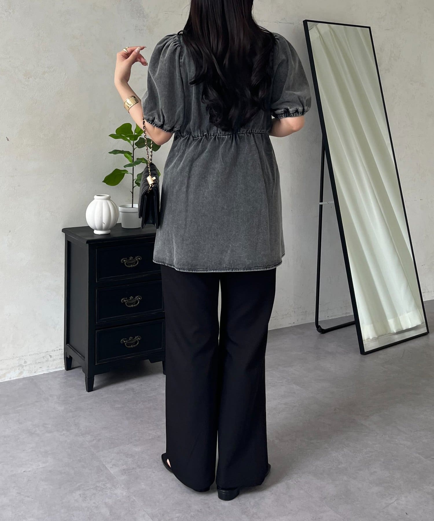 prose verse(プロズヴェール) フロントジップデニムペプラムブラウス