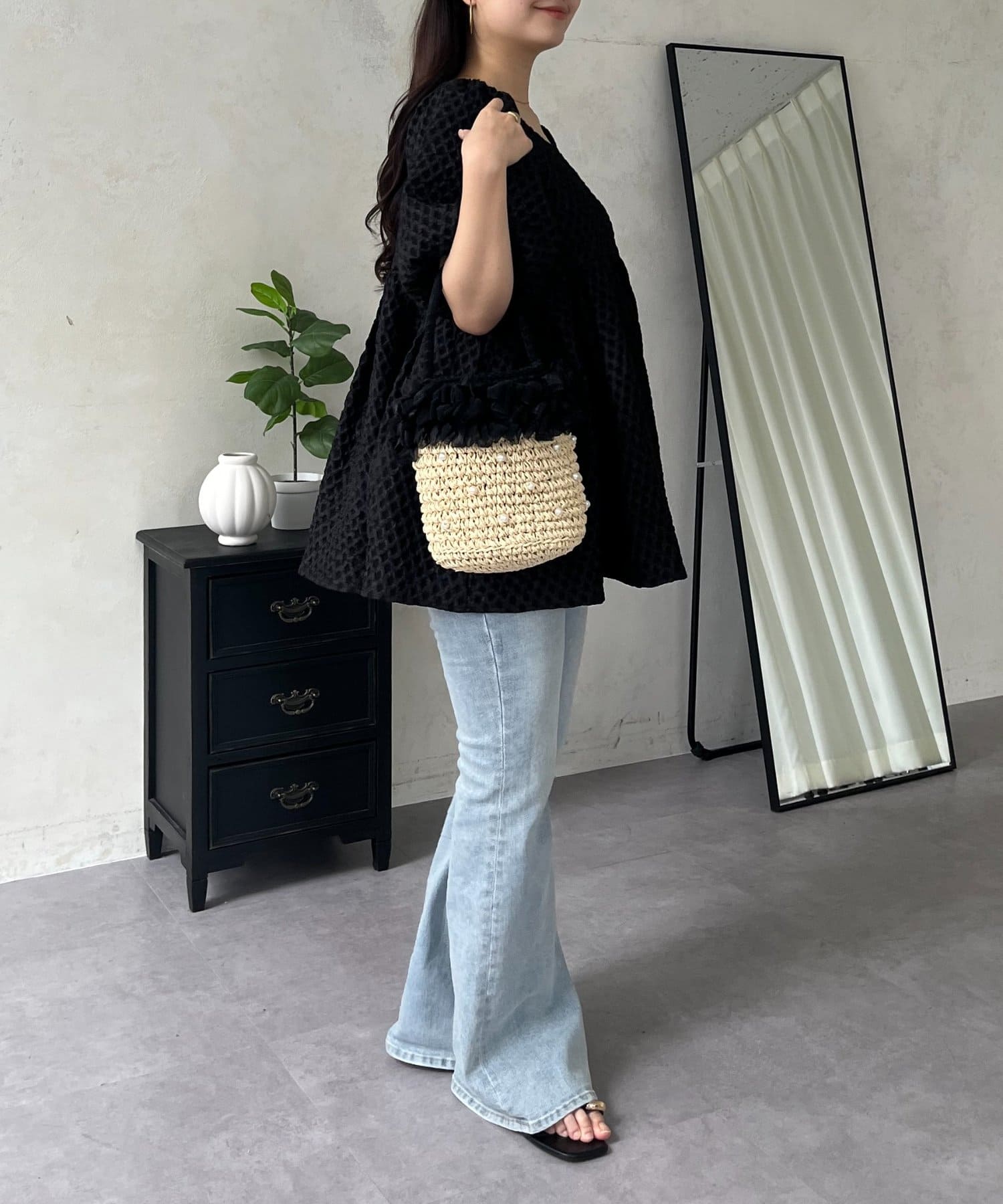 prose verse(プロズヴェール) バックリボンダイヤジャガードタックペプラムブラウス