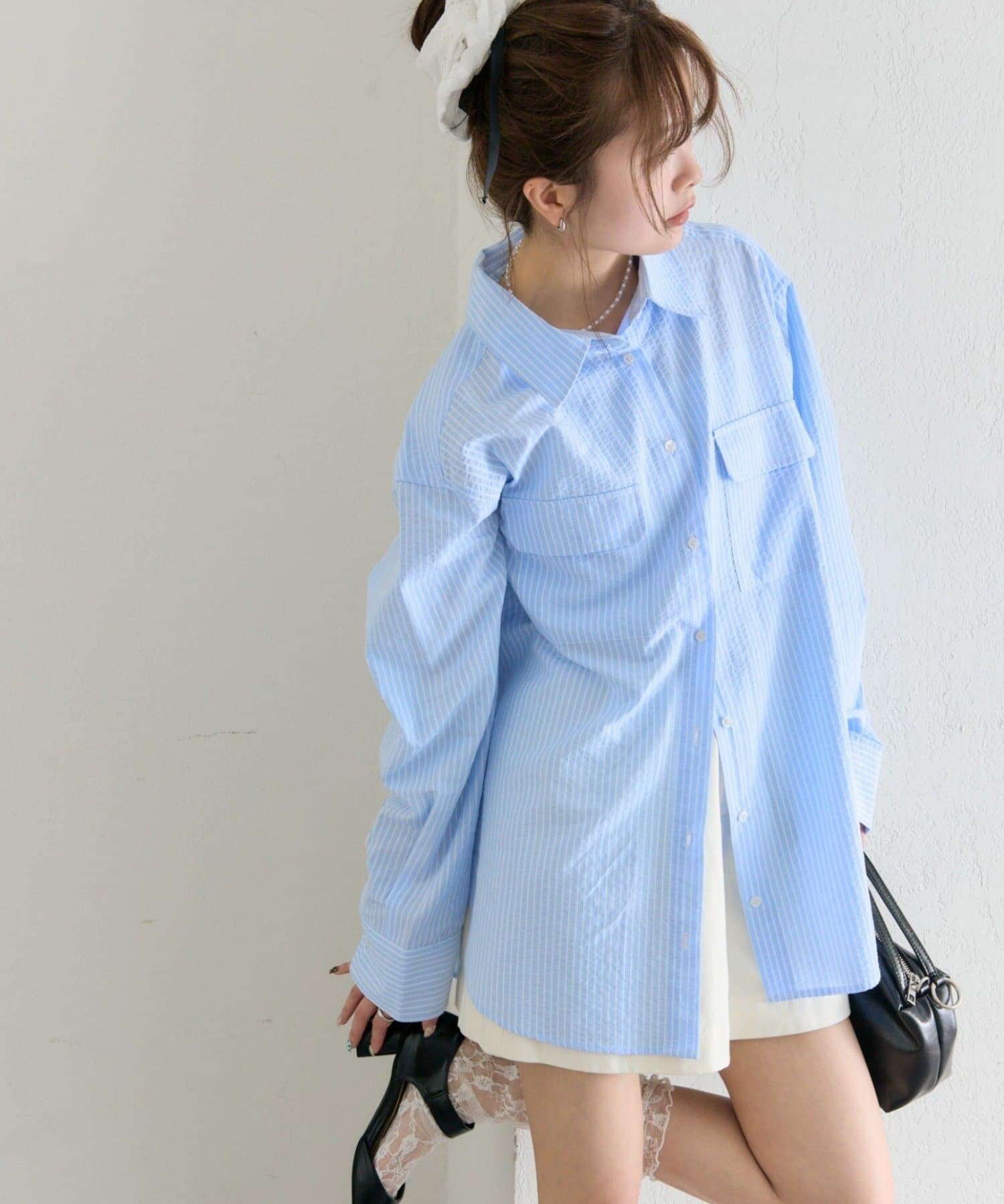 mystic(ミスティック) ストライプBIGシャツ