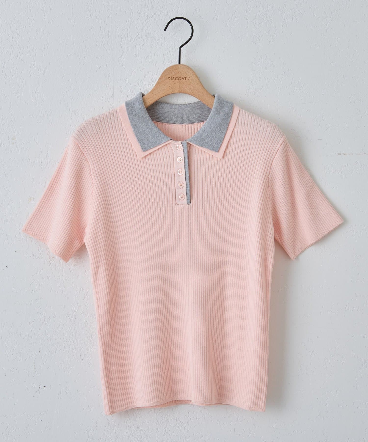 DISCOAT(ディスコート) ダブル衿配色ニットポロ