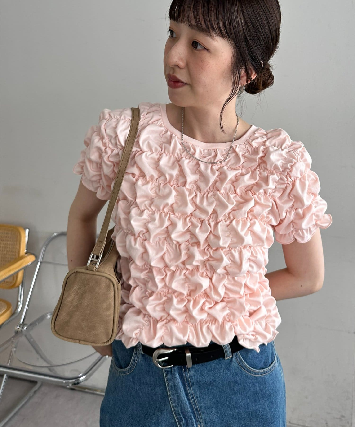 DISCOAT(ディスコート) シャーリング半袖Tシャツ