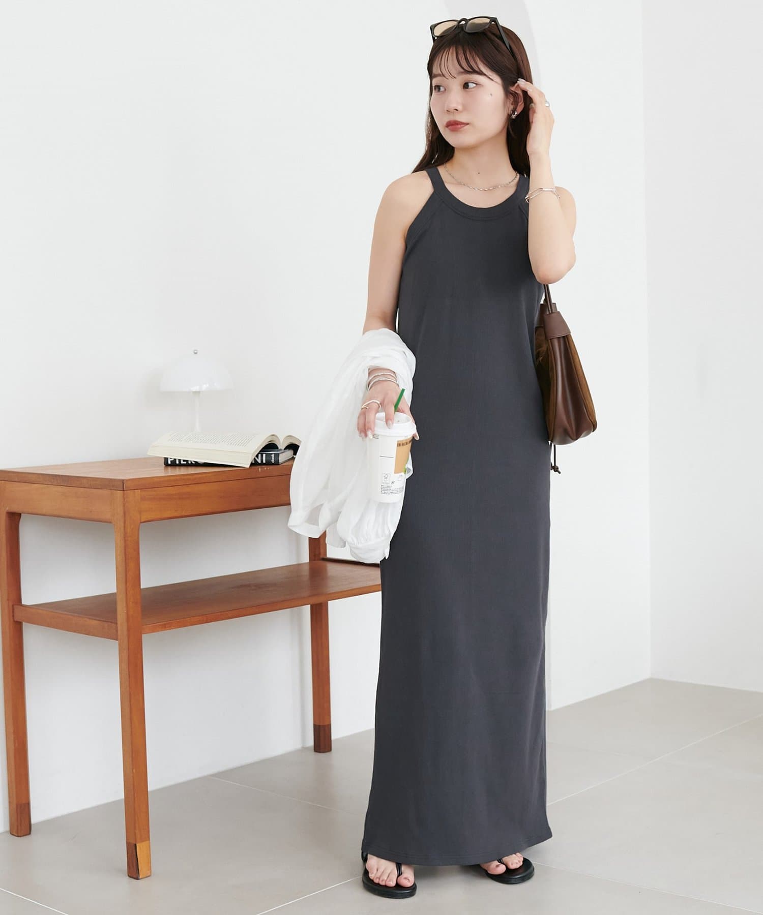 DISCOAT(ディスコート) 【3サイズ展開/快適な着心地&お洒落見え】カップ付アメスリリブワンピース