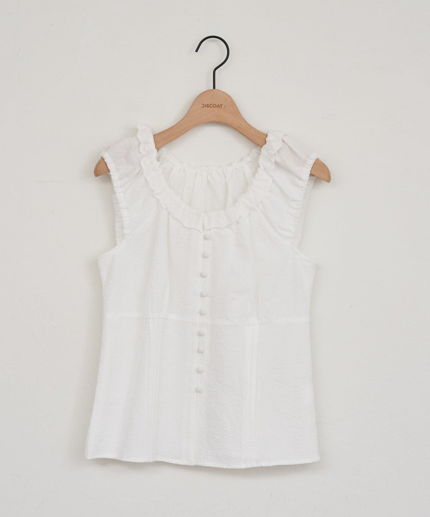 DISCOAT(ディスコート) 【umm./WEB限定】レース使いチェックフレンチブラウス