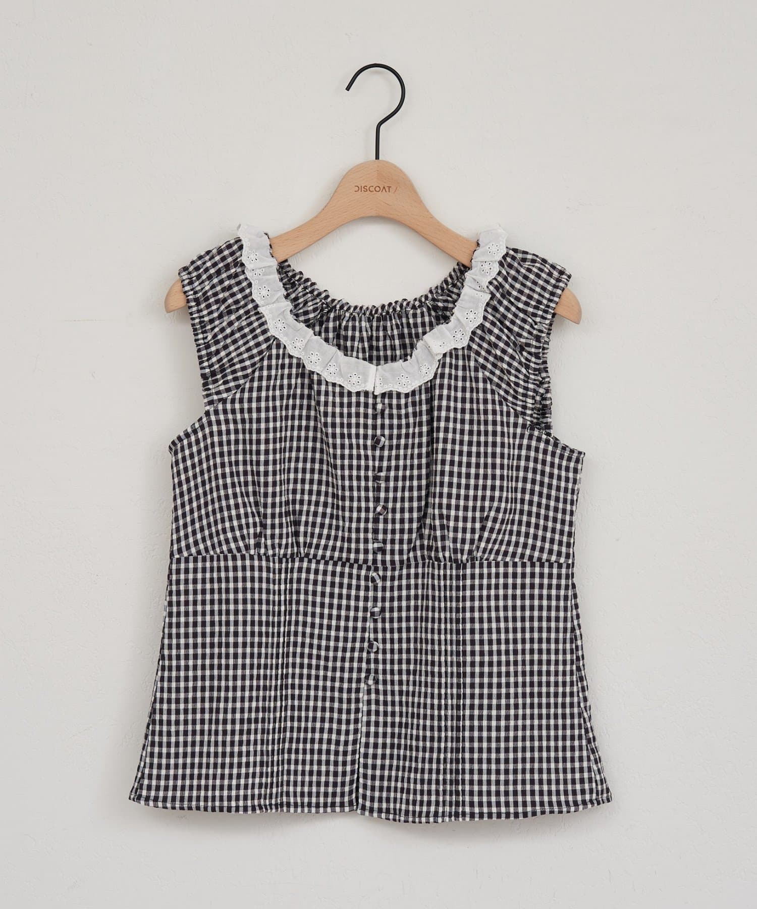 DISCOAT(ディスコート) 【umm./WEB限定】レース使いチェックフレンチブラウス