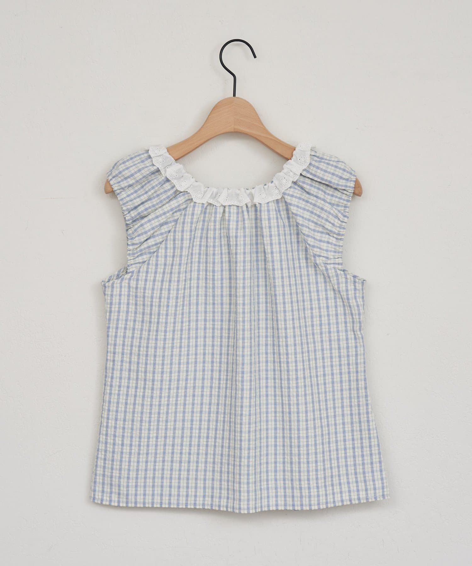 DISCOAT(ディスコート) 【umm./WEB限定】レース使いチェックフレンチブラウス