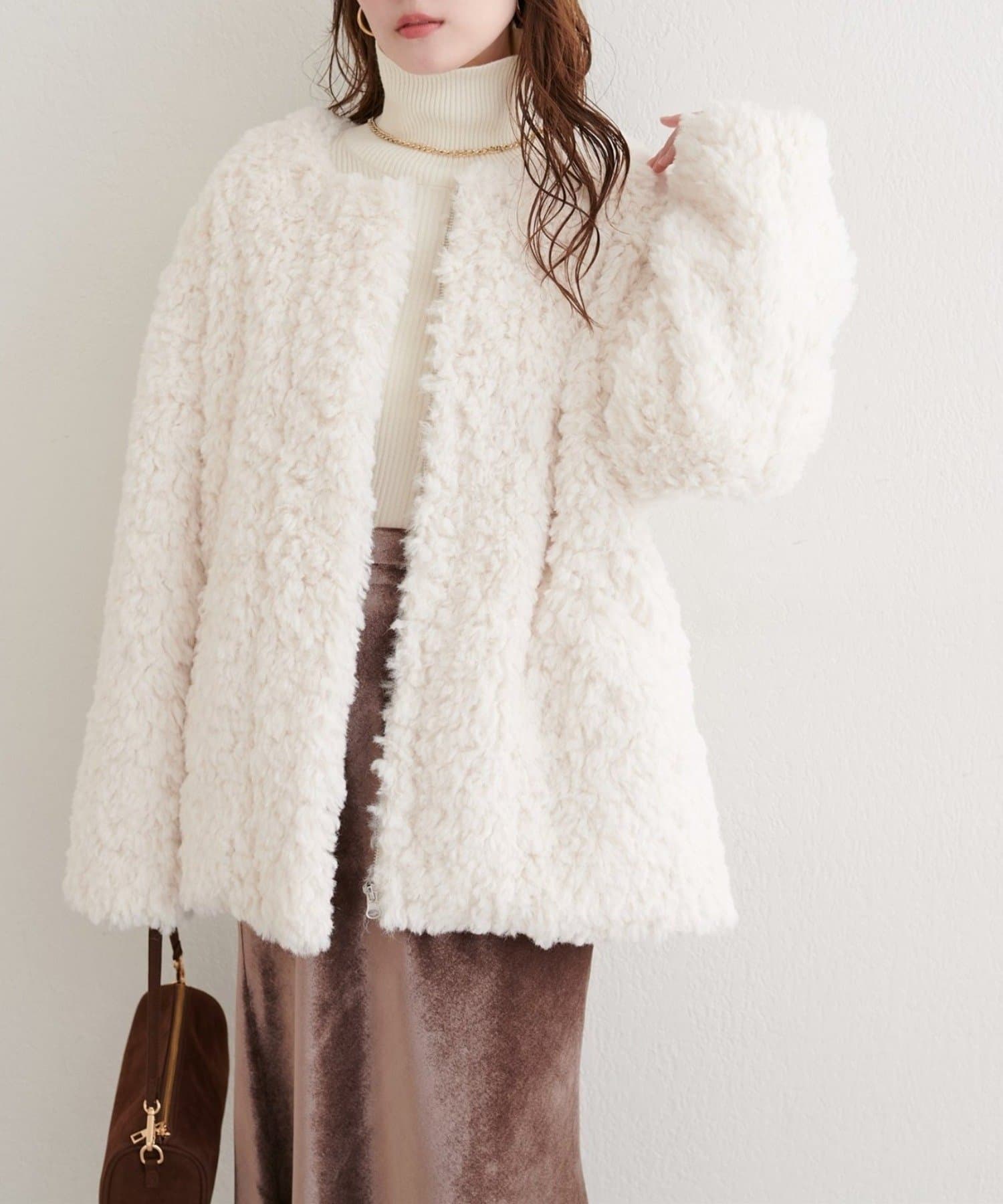 natural couture】アソートボアWミドルコート | NICE CLAUP / OLIVE