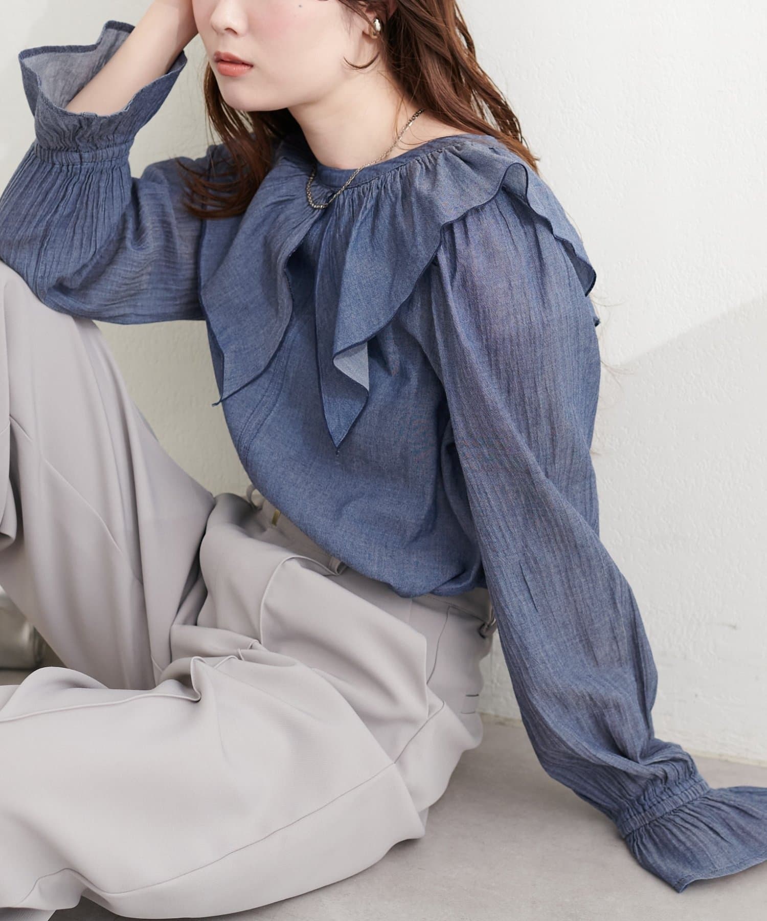 NICE CLAUP / OLIVE des OLIVE OUTLET(ナイスクラップ  / オリーブ デ オリーブ アウトレット) 【natural couture】フリルカラーブラウス