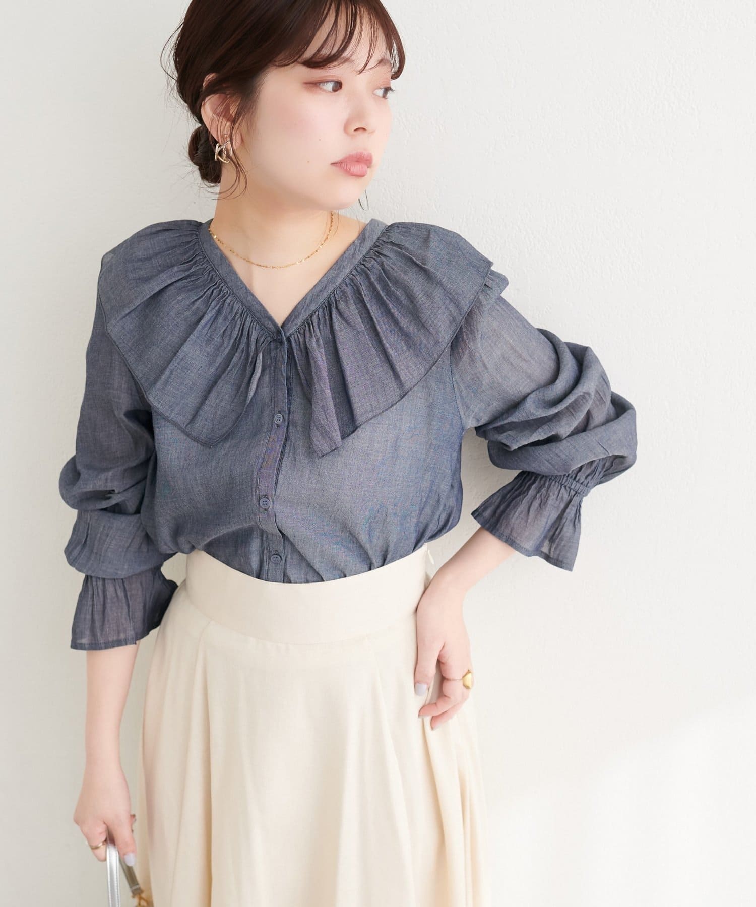 NICE CLAUP / OLIVE des OLIVE OUTLET(ナイスクラップ  / オリーブ デ オリーブ アウトレット) 【natural couture】フリルカラーブラウス