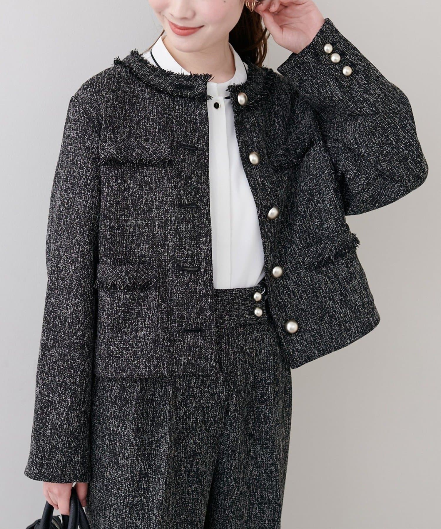 NICE CLAUP / OLIVE des OLIVE OUTLET(ナイスクラップ  / オリーブ デ オリーブ アウトレット) 【natural couture】ツイードゆったりジャケット