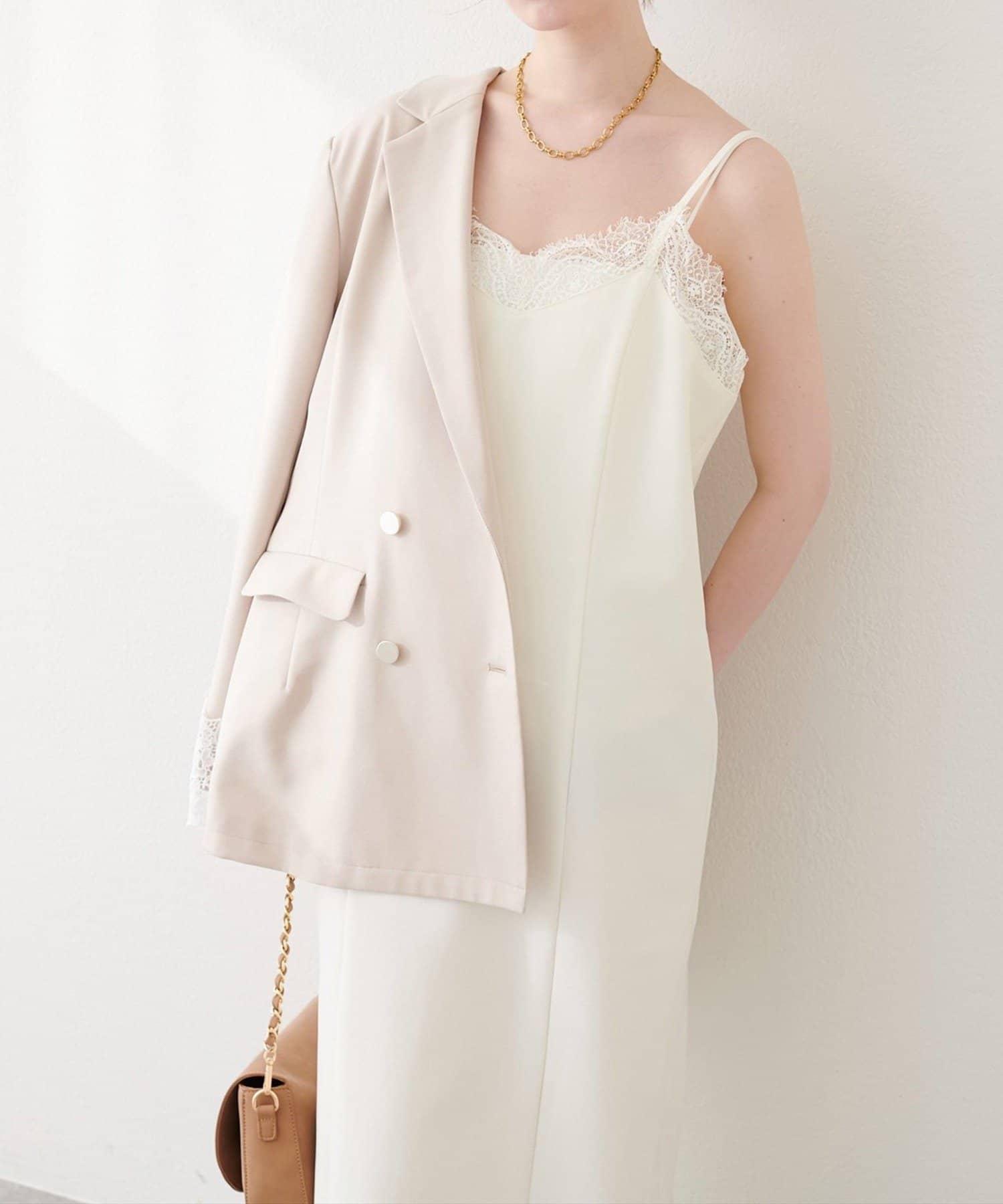 NICE CLAUP / OLIVE des OLIVE OUTLET(ナイスクラップ  / オリーブ デ オリーブ アウトレット) 【natural couture】　レーストリムキャミワンピース