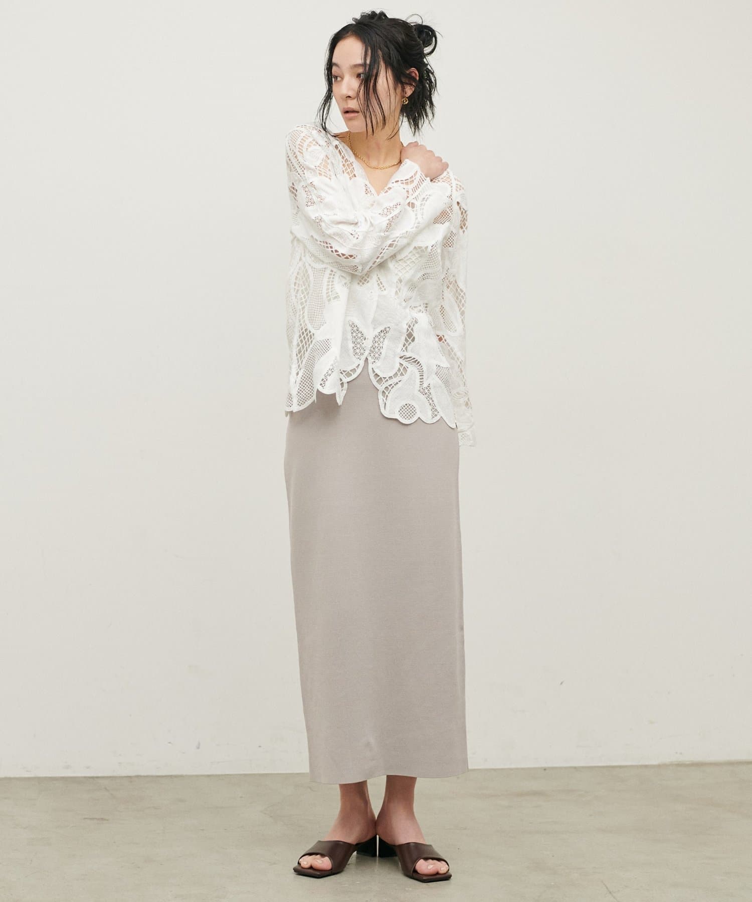 LARUTA(ラルータ) UV接触冷感シンプルIラインニットスカート